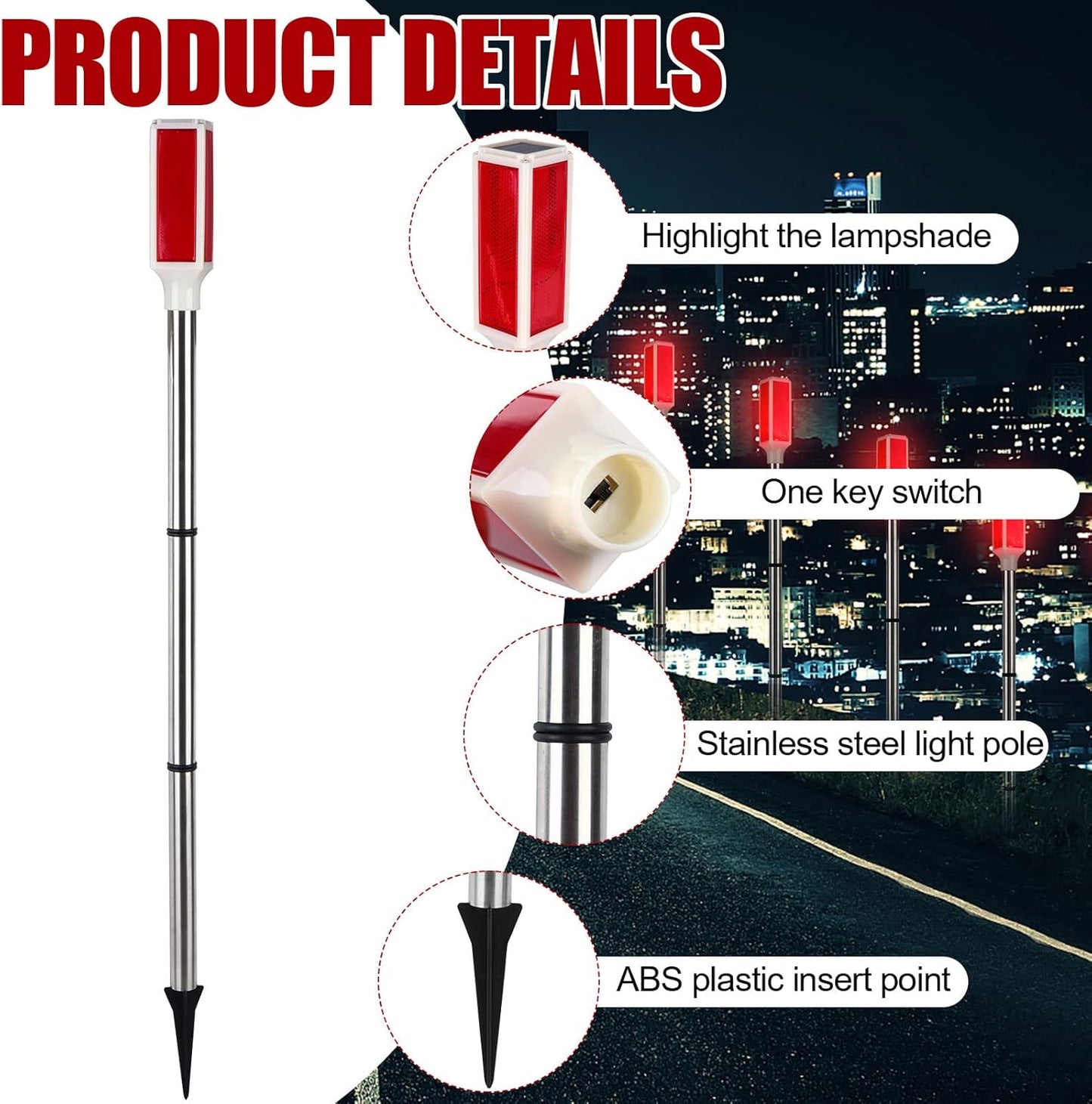 10PCS Solar Powered Driveway Markers - Reflective Red Landscape Reflectors for Snow, Road, Outdoor Yard, Parking, Sidewalk
