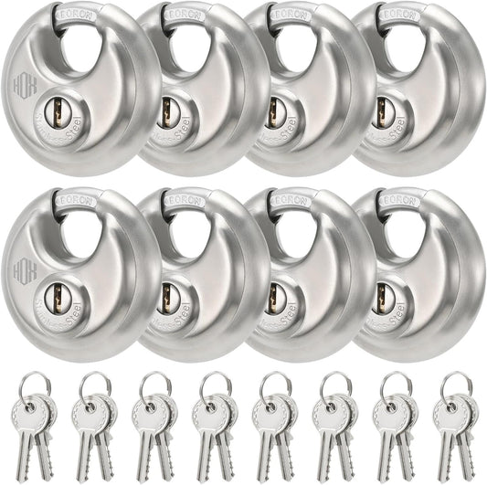 Heavy Duty Padlock with Key – 70mm Stainless Steel Commercial Discus Keyed Lock, High Security, 8 Pack