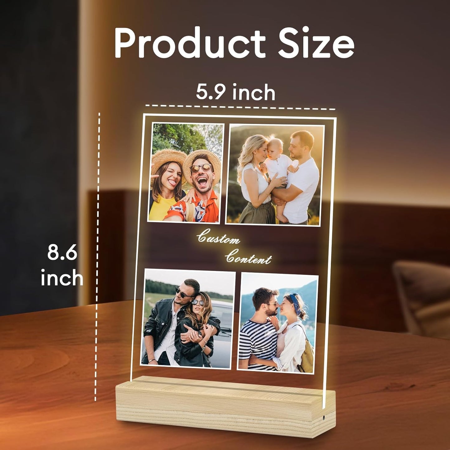 Personalized Picture Frame, Custom Tabletop Photo Frame with Light, Customized Gift for Mom/Father/Kid/Friend/Pet - Birthday, Valentine’s Day, Mother's Day, Father's Day, Christmas (R02)