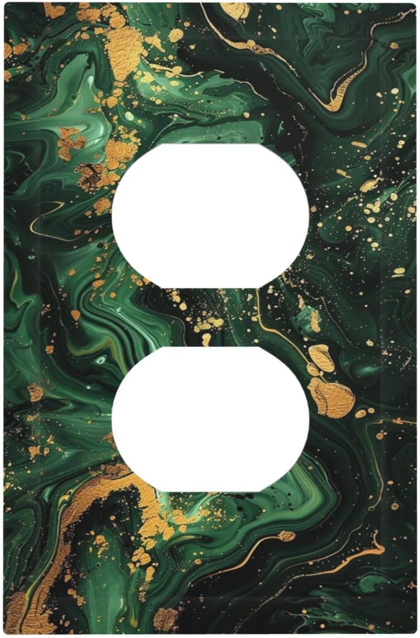 Green/Gold Modern Abstract Luxury Marble 1 Gang Duplex Receptacle Switch Wall Plate Decorative Switchplate Outlet Covers Electrical Plug Cover Faceplate for Bathroom Home Decor 5 X 3 IN