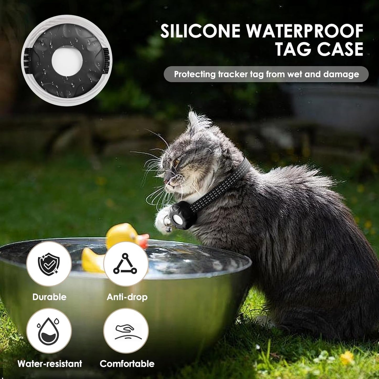 Cat GPS Tracker, Waterproof Pet Tracker for Cats, Cat GPS Tracker Collar with Safety Elastic Buckle, Works with Any Collar,Compatible with Apple Find My App (Only iOS), No Monthly Fee, Black