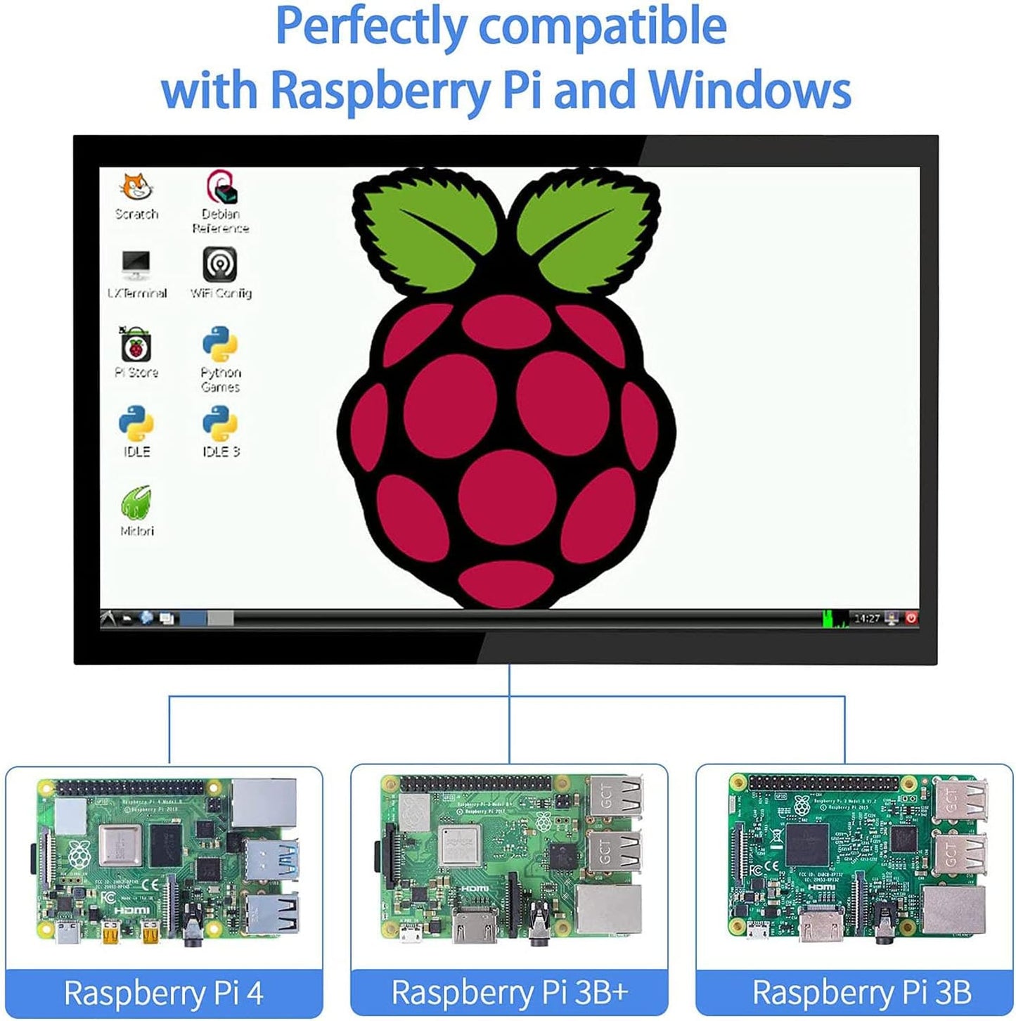 HMTECH Raspberry Pi Screen 10.1 Inch Touchscreen Monitor 1024x600 Portable HDMI Monitor 16:9 IPS Screen Display for Raspberry Pi 5/4/3/2/Zero/B/B+ Win11/10/8/7, Free-Driver