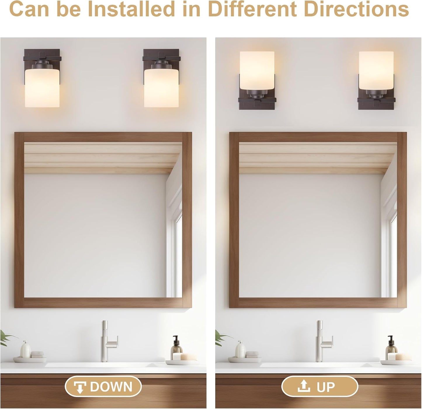 1 Light Modern Bathroom Light Fixtures Over Mirror, Bronze Finish Vanity Lights for Bathroom Wall Sconces with Milky White Glass Shades, E26 Socket (Bulbs Not Included)