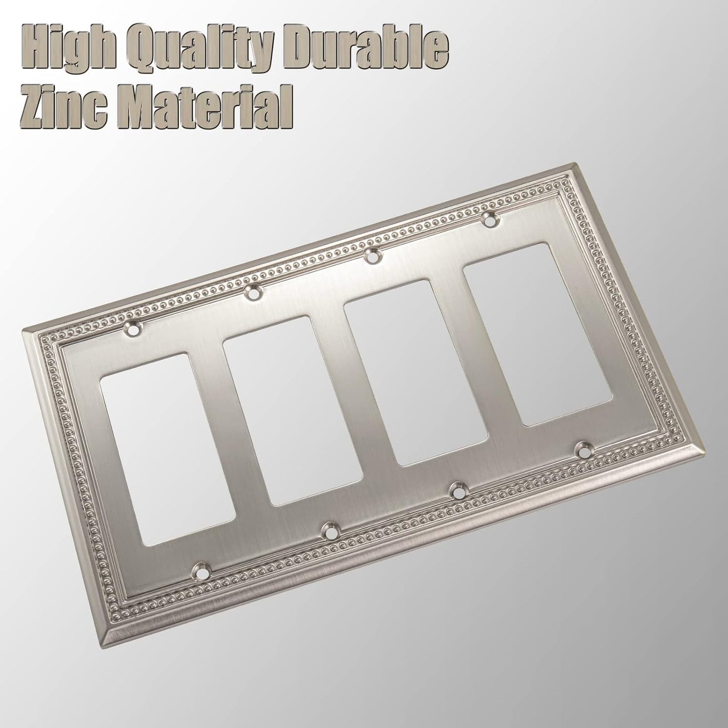 Henne Bery Sunken Pearls Heavy Duty Decorative Wall Plate Switch Plate Outlet Cover (Quad Decorator, Satin Nickel)