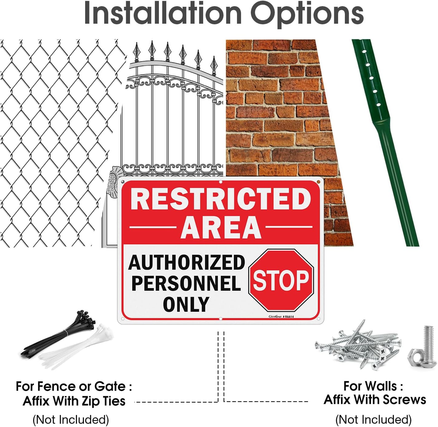 GicnKeuz Large Restricted Area Sign, 14x10 Inches Do Not Enter - Authorized Personnel Only Signs, Rust Free.40 Reflective Aluminum, Fade Resistant/Waterproof, 6 Pre-drilled Holes (1 Pack)