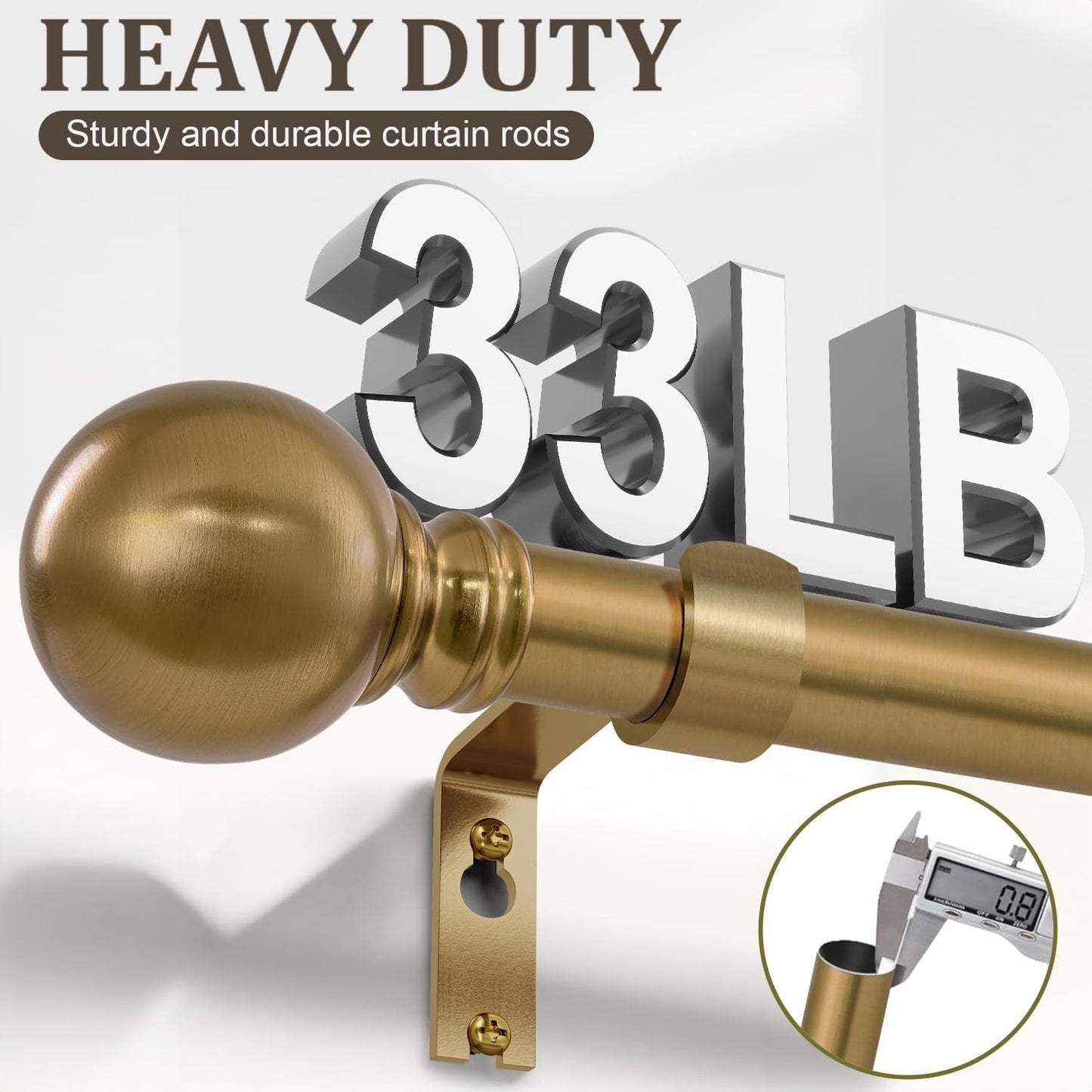 2 Pack Warm Gold Curtain Rods for Windows 28 to 48 Inch 1" Diameter Adjustable Heavy Duty Brass Window Curtain Rod with Metal Finials for Living Room Bedroom Farmhouse Kitchen Outdoor