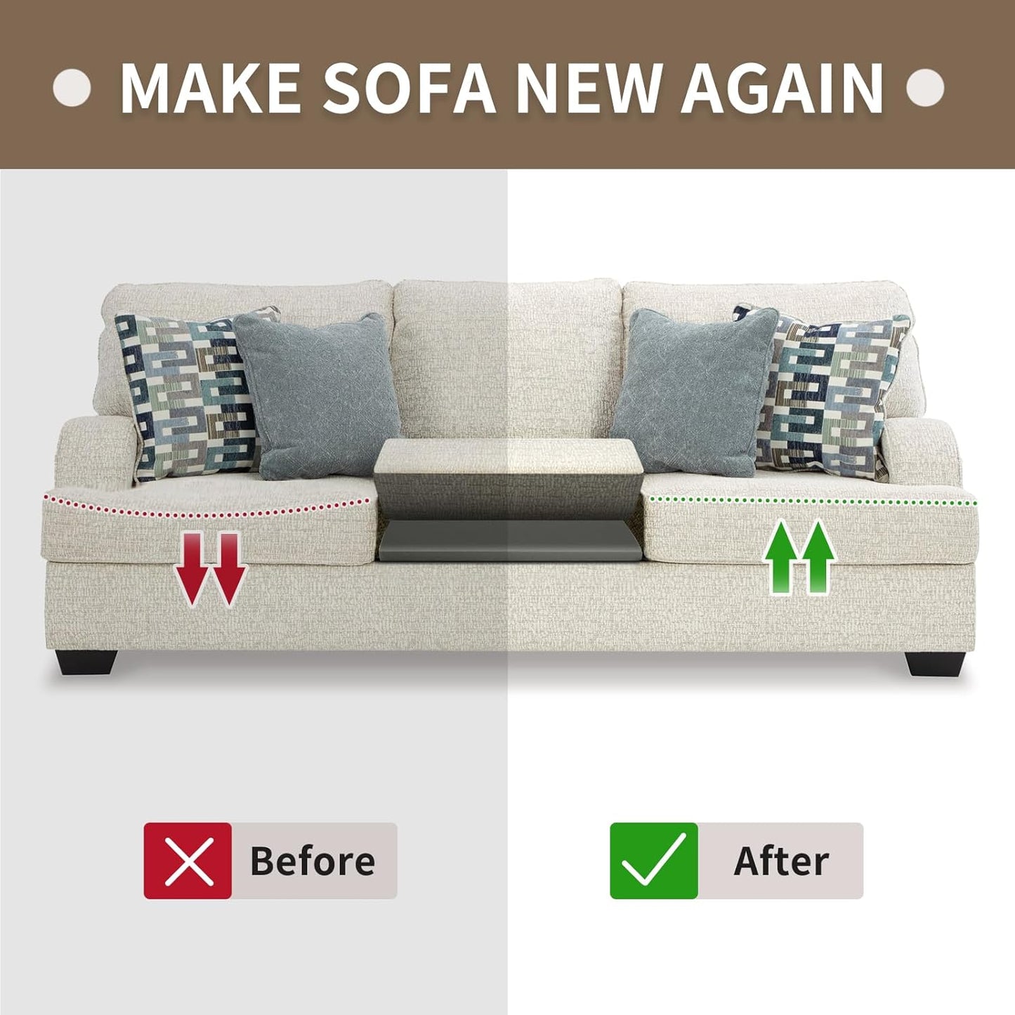 HAVARGO Couch Cushion Support High Density Foam 22X22X2.4 Inches Sofa Couch Supports for Sagging Cushions Light Grey 3Pc with Anti Slip Mesh Fabric