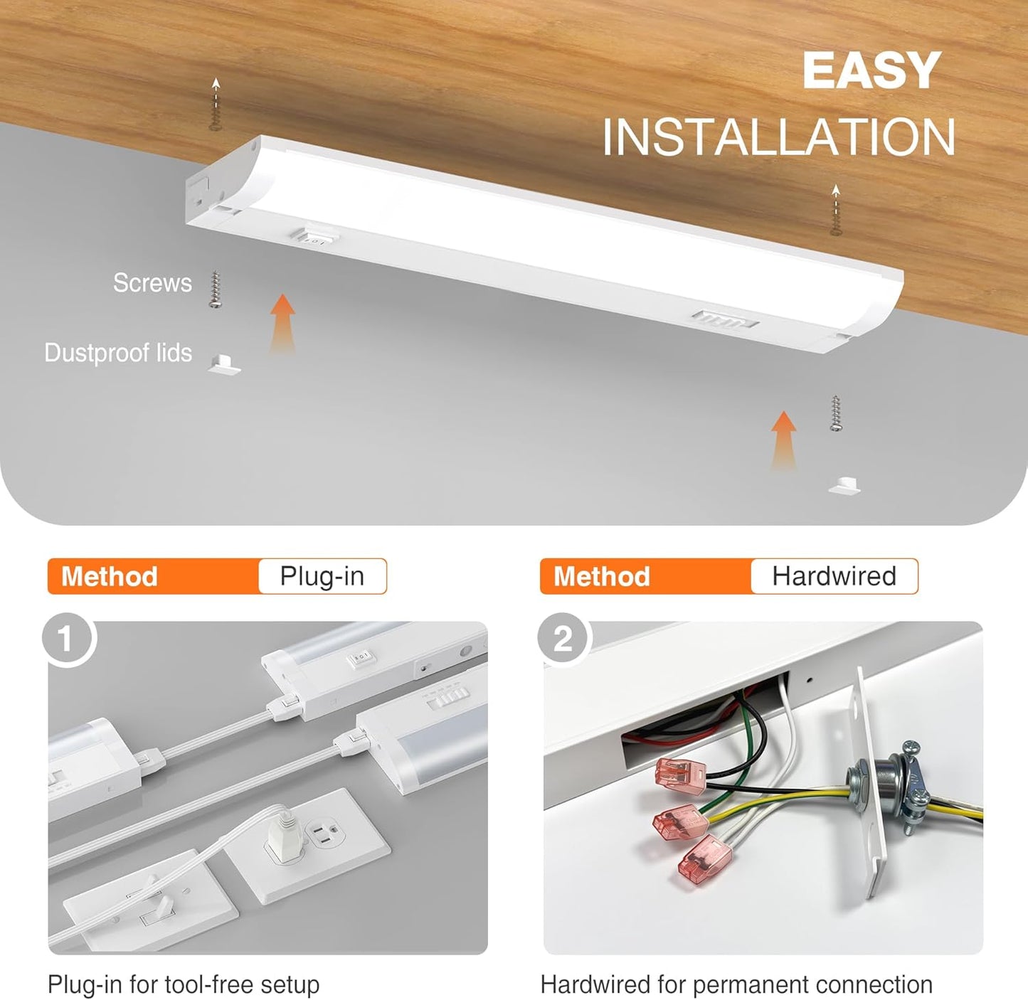 12inch Linkable Under Cabinet Lighting Hardwired Plug-in, Wired led Under Cabinet Lights with 5 CCT (2700/3000/3500/4000/5000) & Dimmable, Under Counter Lights for Kitchen, 6W, 600LM, 1 Pack