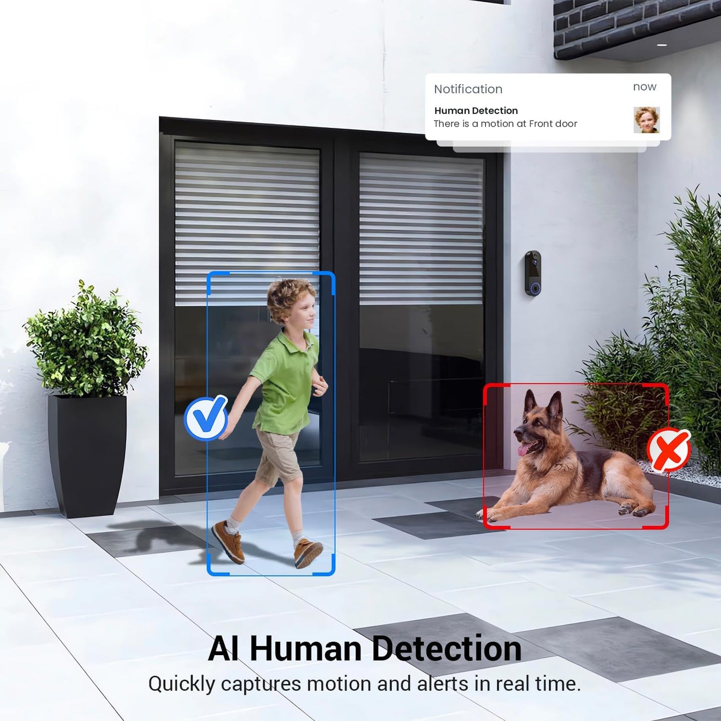 1080p Wireless Video Doorbell Camera, Live View, Night Vision, Two Way Audio, Cloud Storage, AI Motion Detection, Indoor/Outdoor Surveillance, Battery Powered, 2.4G WiFi Only