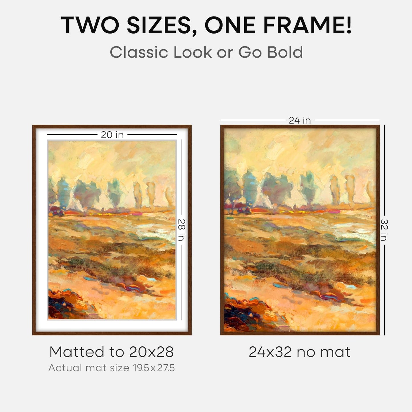 Homeforia Brown Picture Frame 24x32, High End Dark Oak 24x32 Large Wooden Poster Frame with Mat 20x28, 24 x 32 Walnut Wood Frame Matted to 20 x 28, 32x24 Thin Frame, Tempered Glass, Wall Kit, Set of 1