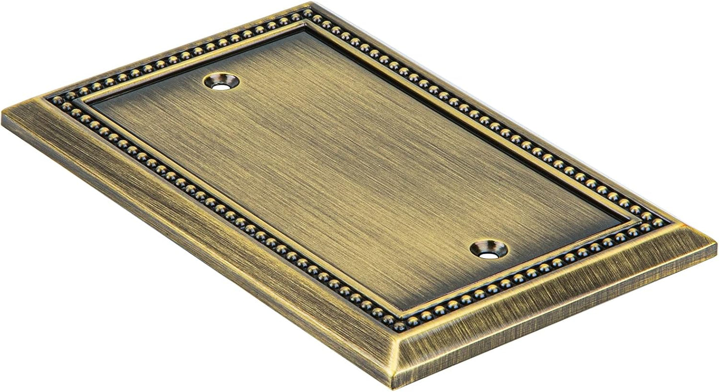 Henne Bery Sunken Pearls Heavy Duty Decorative Wall Plate Switch Plate Outlet Cover (Single Blank, 2 Pack, Antique Brass)