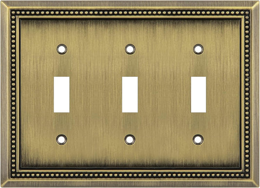 Henne Bery Sunken Pearls Heavy Duty Decorative Wall Plate Switch Plate Outlet Cover (Triple Toggle, Antique Brass)