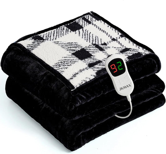 Heated Electric Blanket Full Size - 72"x84" Flannel Heating Blanket with 10 Heating Levels & 5 Time Settings Over-Heat Protection, Winter Warmer for Adults with ETL Certification（Black）