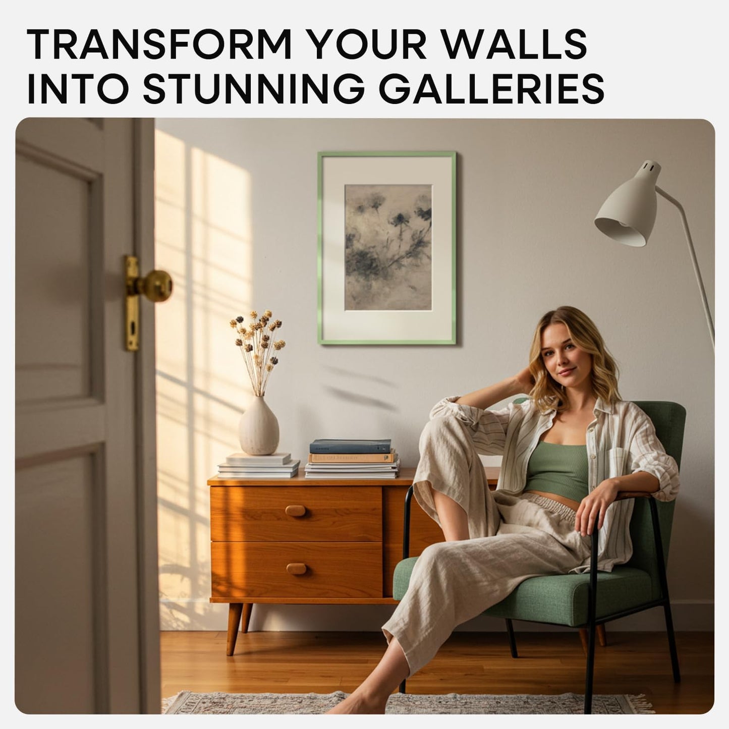 Homeforia A3 Picture Frame Sage Green, High End Metal 11.7 x 16.5 inch Poster Frames with Mat 8.3 by 11.7 for Photo, A3 Size Frame Matted to A4 Print, 11.7x16.5 Hanging Frame, Tempered Glass, Set of 2