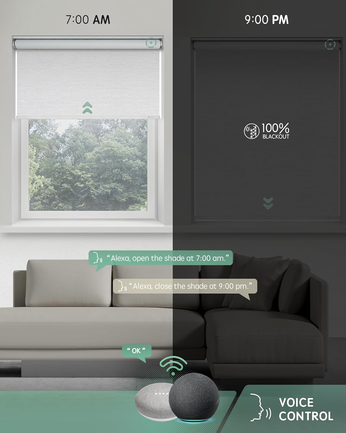Yoolax Motorized Blinds with Remote, Blackout Smart Blinds for Windows Motorized Roller Shades, Automatic Window Blinds Directly Compatible with Alexa Electric Blinds (Jacquard White, 59" W x 72" H)