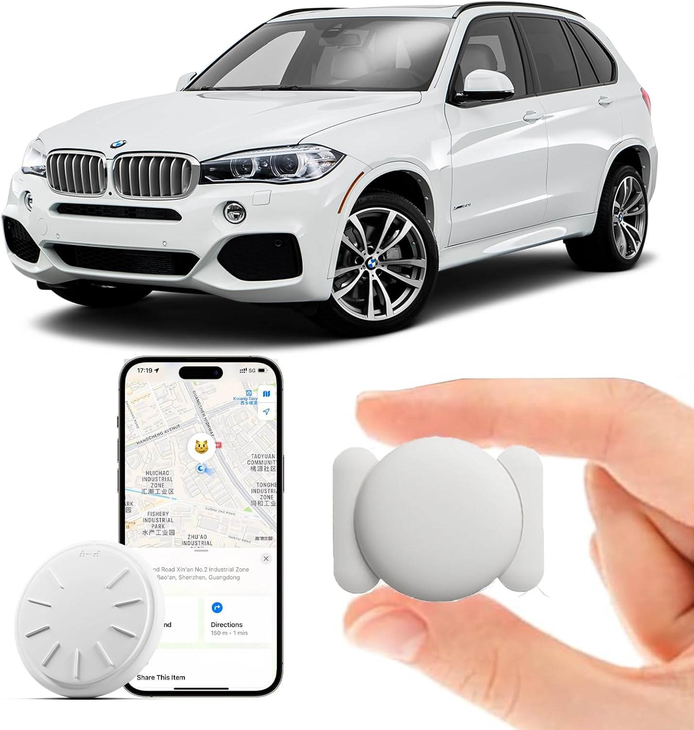 GPS Tracking Devices, 1PCS Tracker Device for Vehicles Work with Find My (iOS Only), Car Tracker Device Hidden with Magnetic Case, No Monthly Fee, Mini Car GPS Tracker (White)