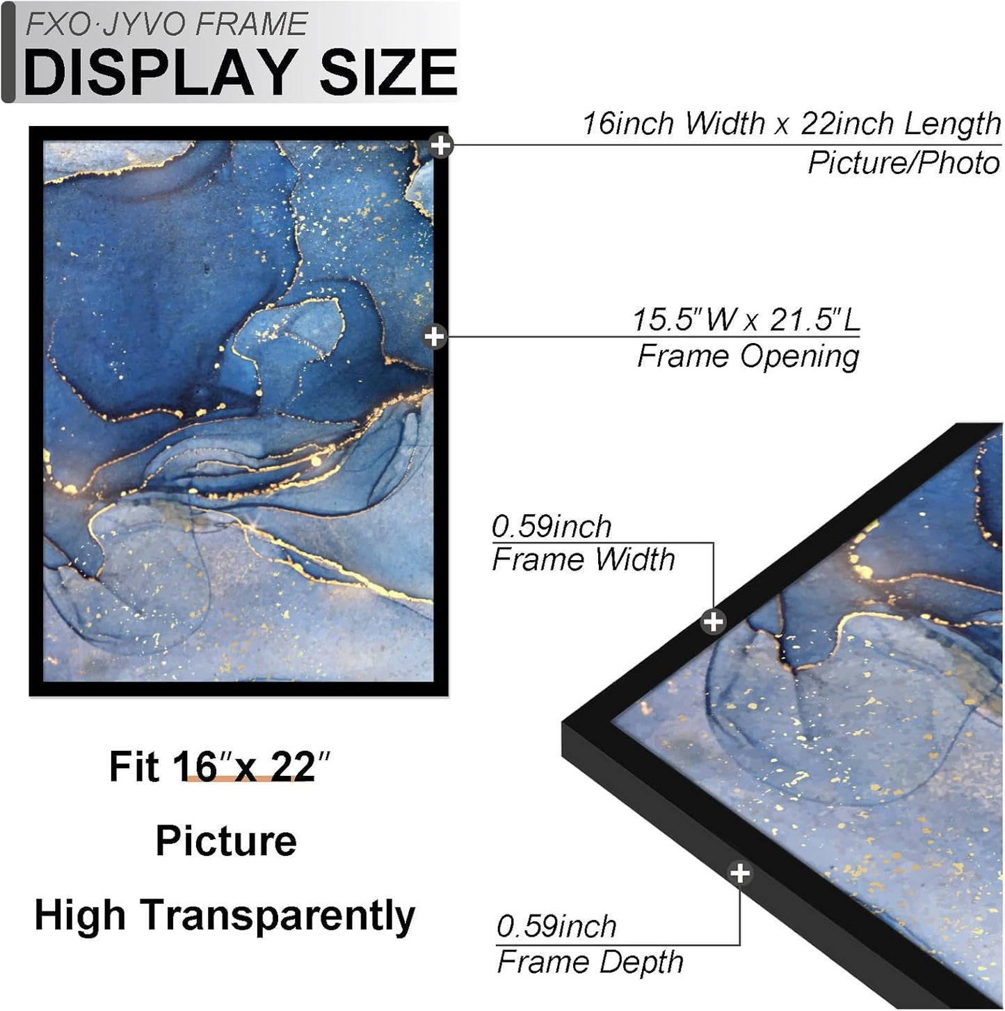 16x22 Picture Frame Set of 3, Black Frame for 16 x 22 Inch Picture Poster Photo, Light Weight and High Transparent 16 by 22 Frame for Wall - 3 Pack/Black/16 x22
