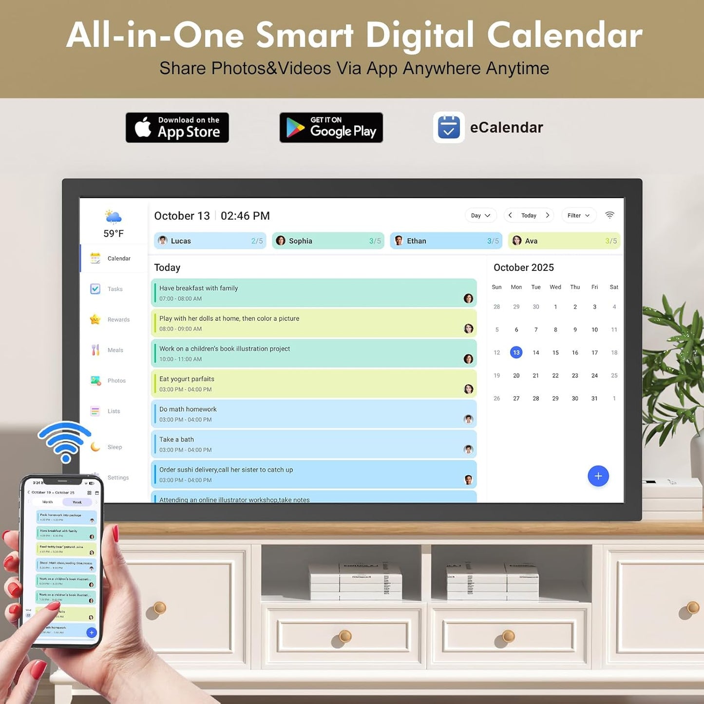 27" Smart Digital Calendar for-Family-Business-Planner - Electronic Calendar for Business Chore Chart, Touchscreen Display for Family Schedules, Wall & Desk Mountable, Christmas Gift for Mom Dad