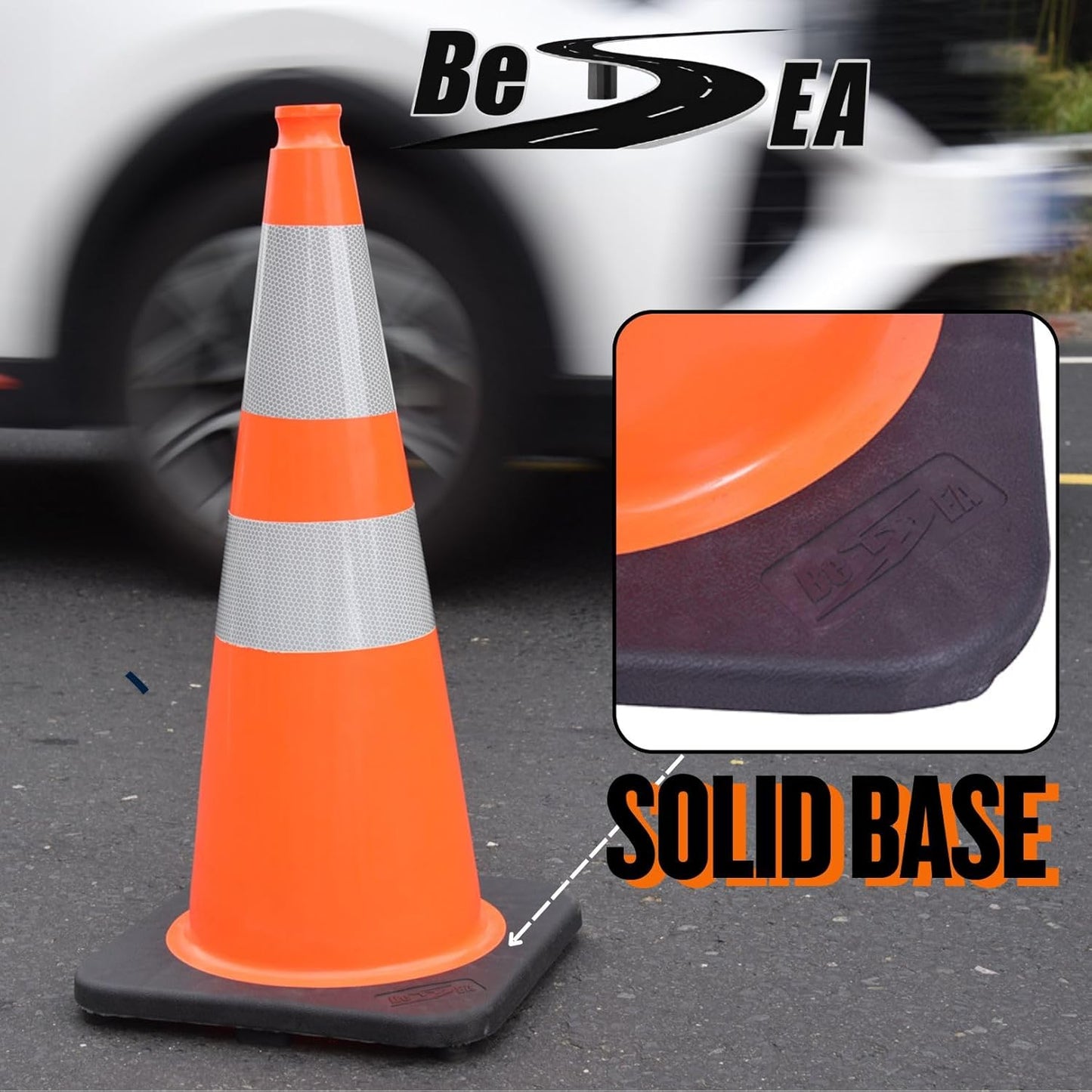 (6 Pack) BESEA 28” inch Traffic Safety Cones Orange Road Parking Cones Heavy Duty Construction Cone Structurally Stable for Traffic Control at Public Place