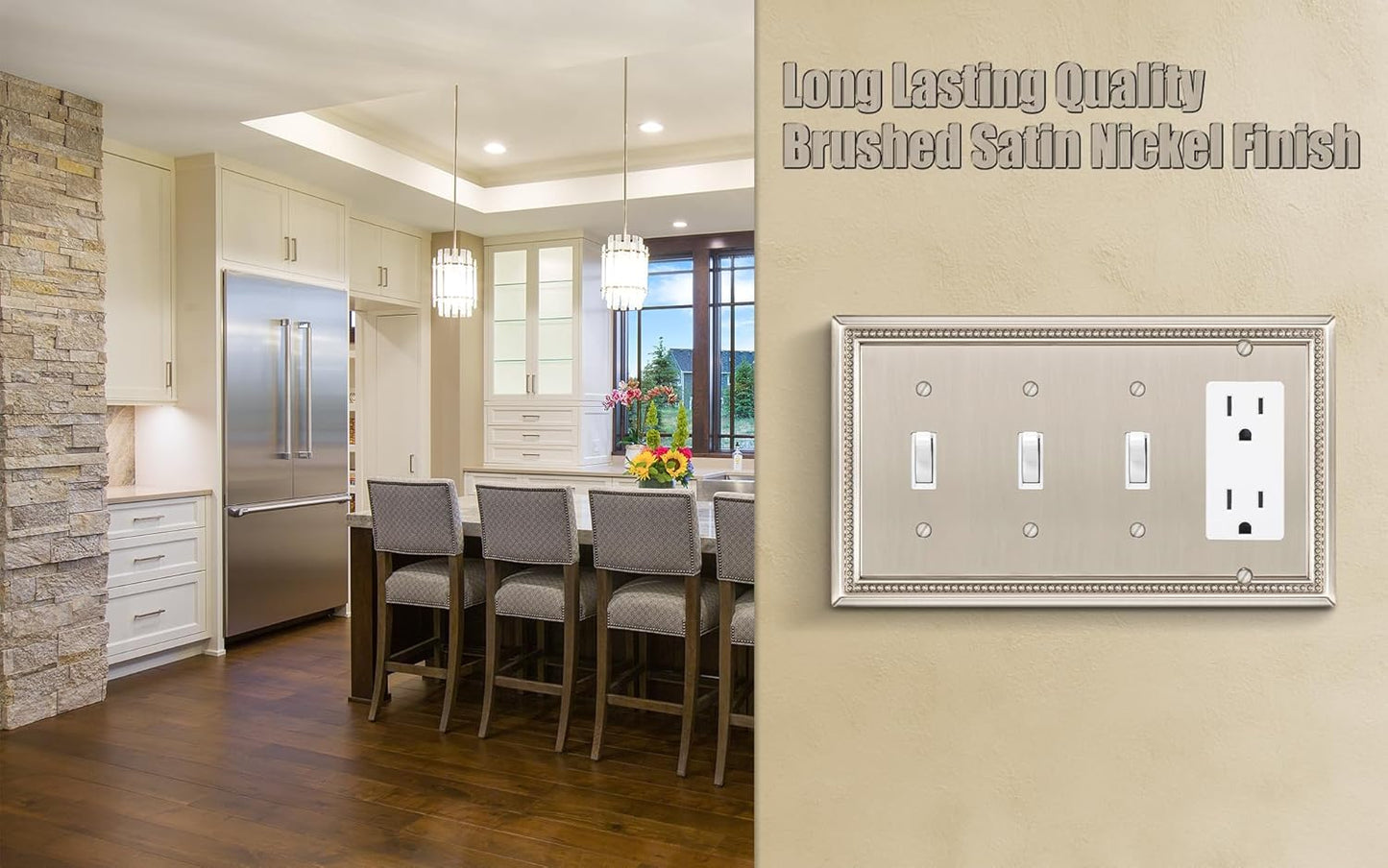 Henne Bery Sunken Pearls Heavy Duty Decorative Wall Plate Switch Plate Outlet Cover (Triple Toggle/Single Decorator, Satin Nickel)
