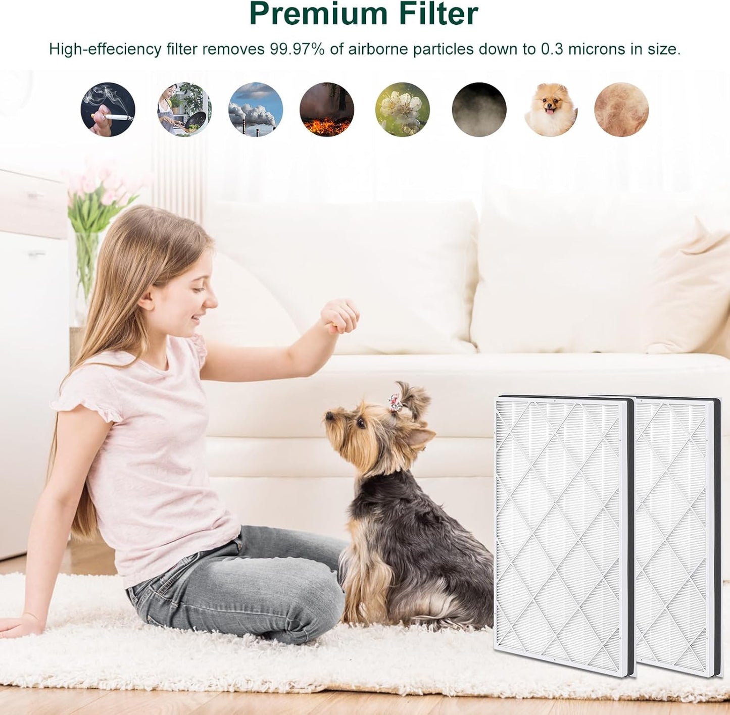 HE601 Replacement Filter for Shark HE6FKPET HE601 HE602 6 Fan Air Purifier, H13 3-in-1 Filter System - Absorbs 99.97% Particulates, Part # HE6FKPET, HE6FKBAS, HE6FKPRO, 2 Pack