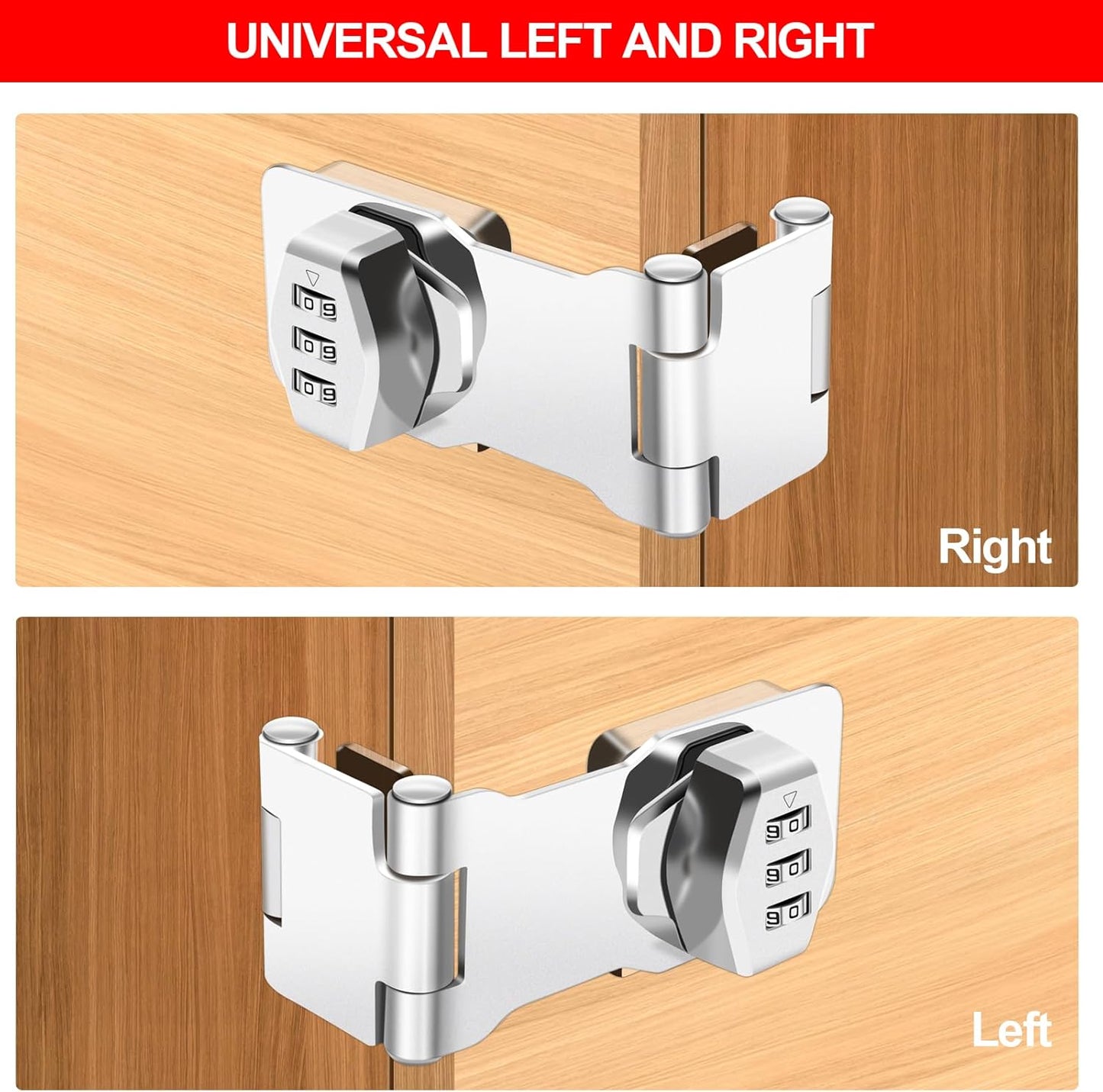1 Pack Password Rotary Hasp Locks, Collapsible Solid 304 Stainless Steel File Cabinet Lock Desk Drawer Lock, for 90 Degree and 180 Degree Drawers, Dabinets, Doors, Flip Barn Door, Outdoor (White)