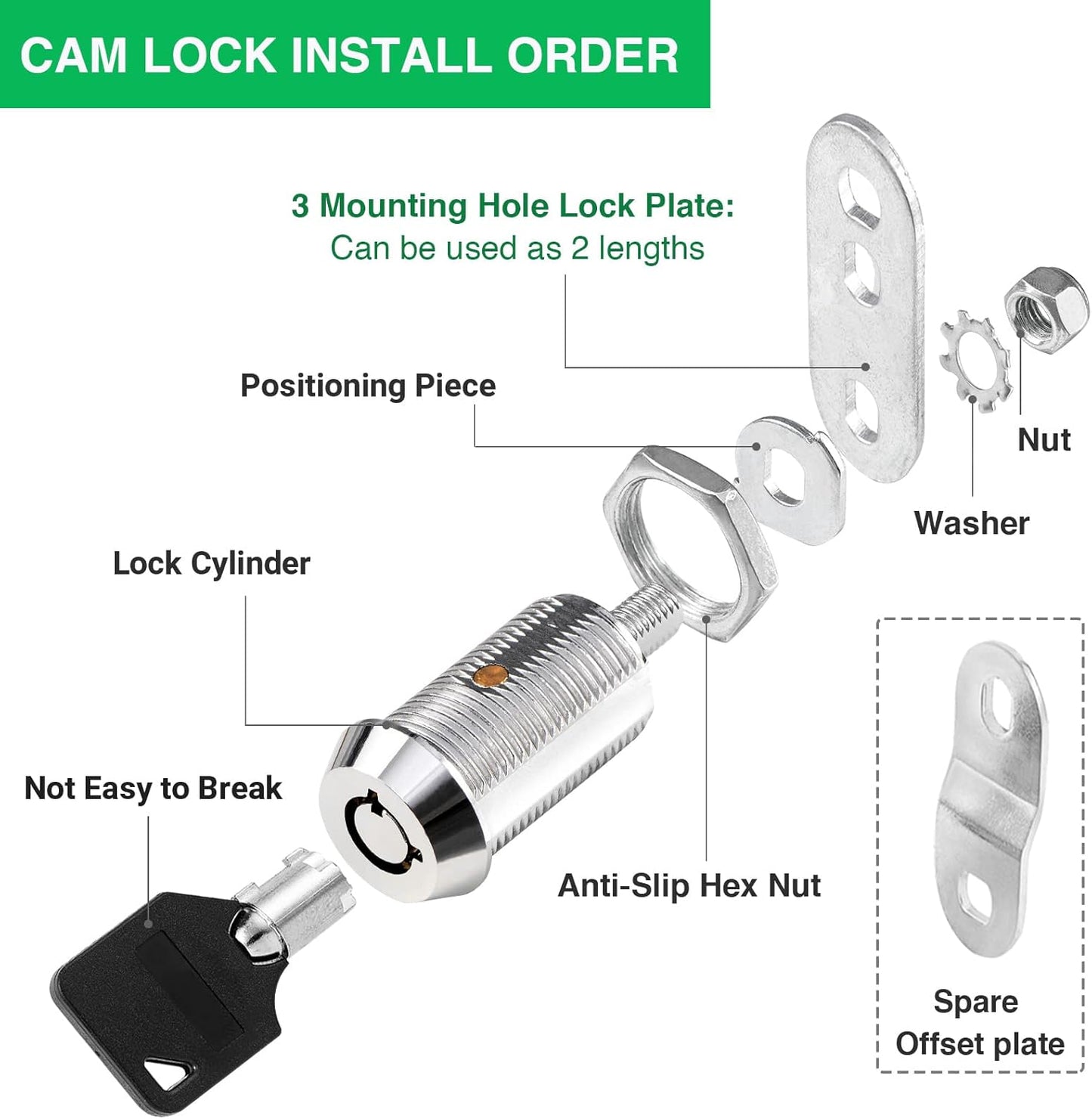 10 Pack Cabinet Lock with Keys, 1-1/8” RV Storage Locks Keyed Alike, RV Locks for Storage Door, Camper Cabinet Door Toolbox Lock RV Cam Locks with Manual