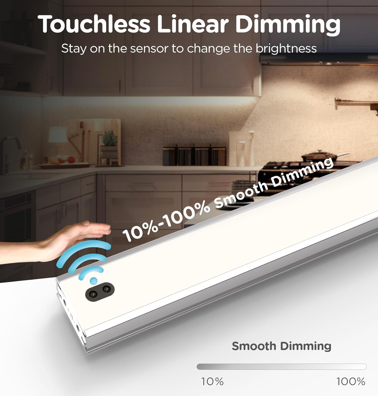 Hand Wave Under Cabinet LED Lighting Plug in, 16 Inch 4-Pcs Dimmable Linkable Ultra Thin Aluminum Alloy Housing, 4000K Natural White Motion Sensor Counter Lights for Kitchen, Shelf, Cupboard