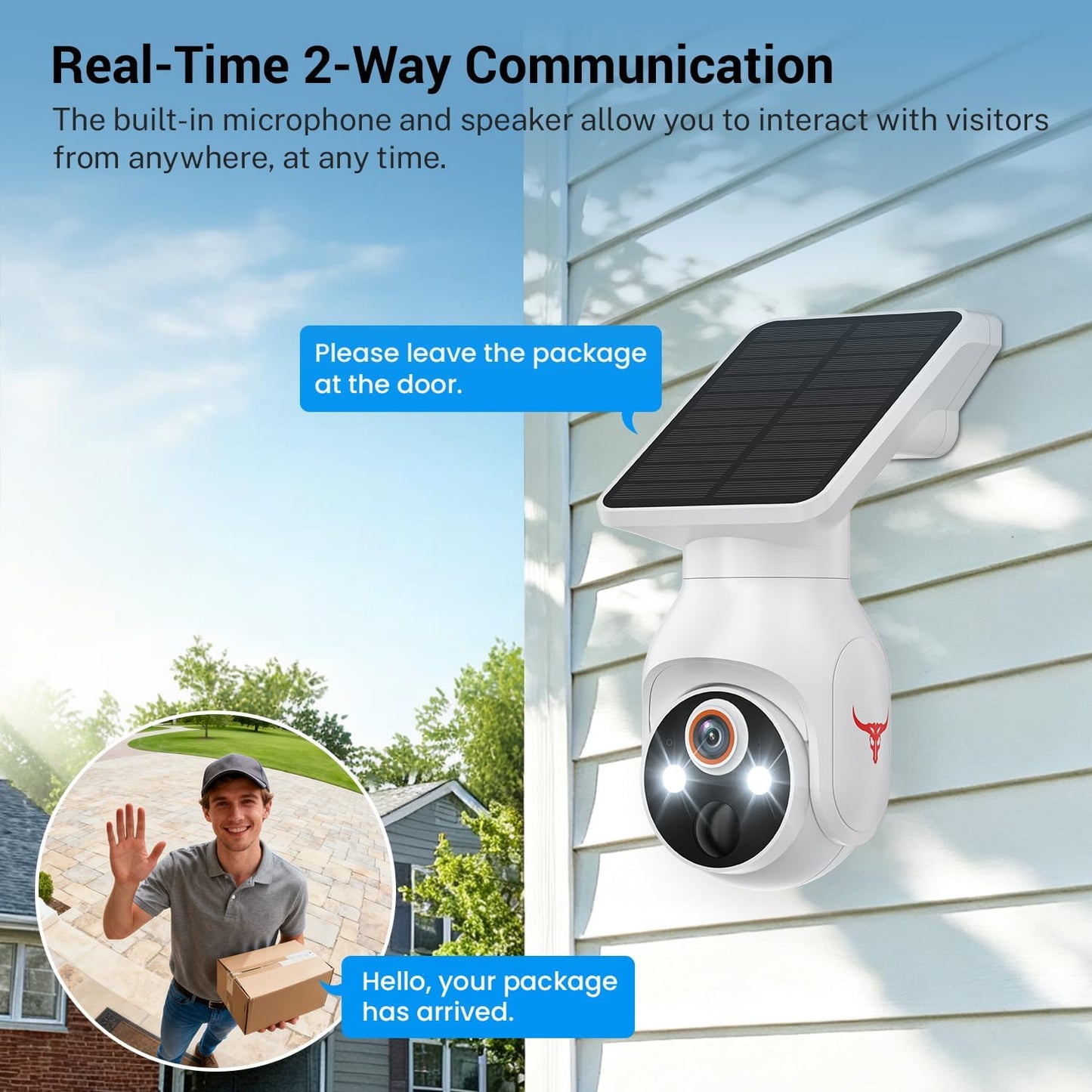1080P Security Camera Wireless with Solar Panel, Smart AI Human Detection, 2-Way Talk, 360 Surveillance Cam, Color Night Vision, Real Time Alerts, 2.4G Wi-Fi, Cloud Storage (Sold Seperately)
