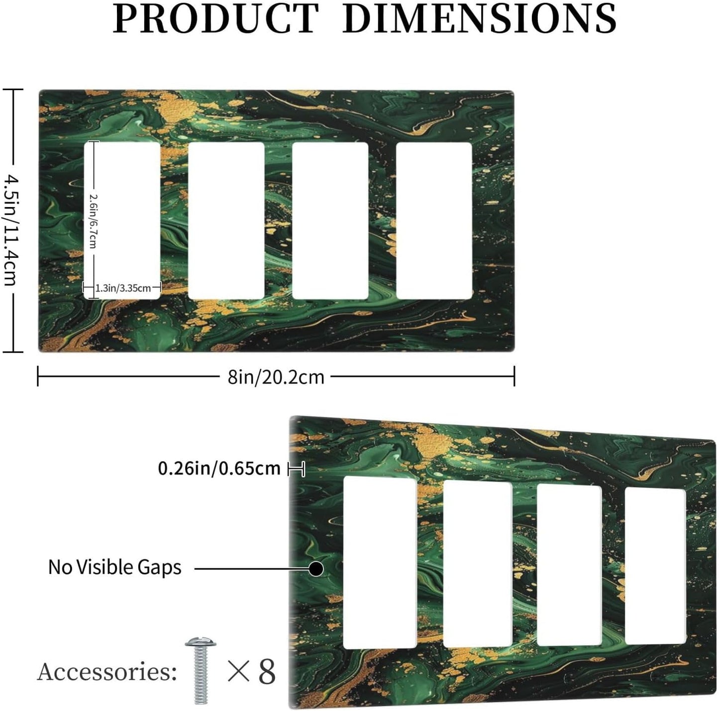 Green/Gold Modern Abstract Luxury Marble 4 Gang Wall Plates Outlet Covers Quad Rocker Light Switch Cover Plate Decorative Switch Plates GFCI Electrical Faceplate for Bathroom Bedroom 4.5 X 8 IN