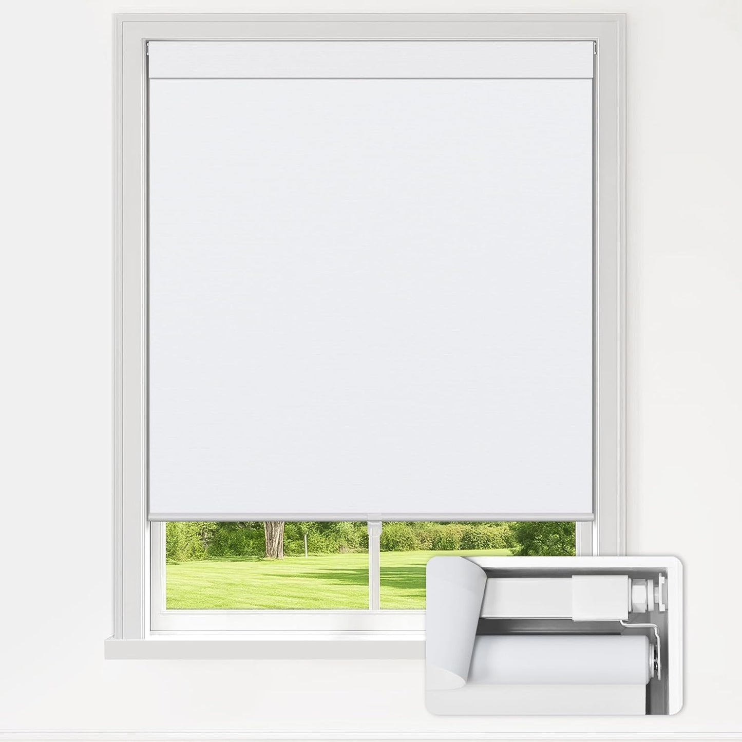 LazBlinds No Drill Blinds for Indoor Windows, Blackout Roller Shades, Cordless Window Blackout Blinds, Thermal Insulated Fabric UV Protection for Home and Office, 25.5" W x 48" H, White