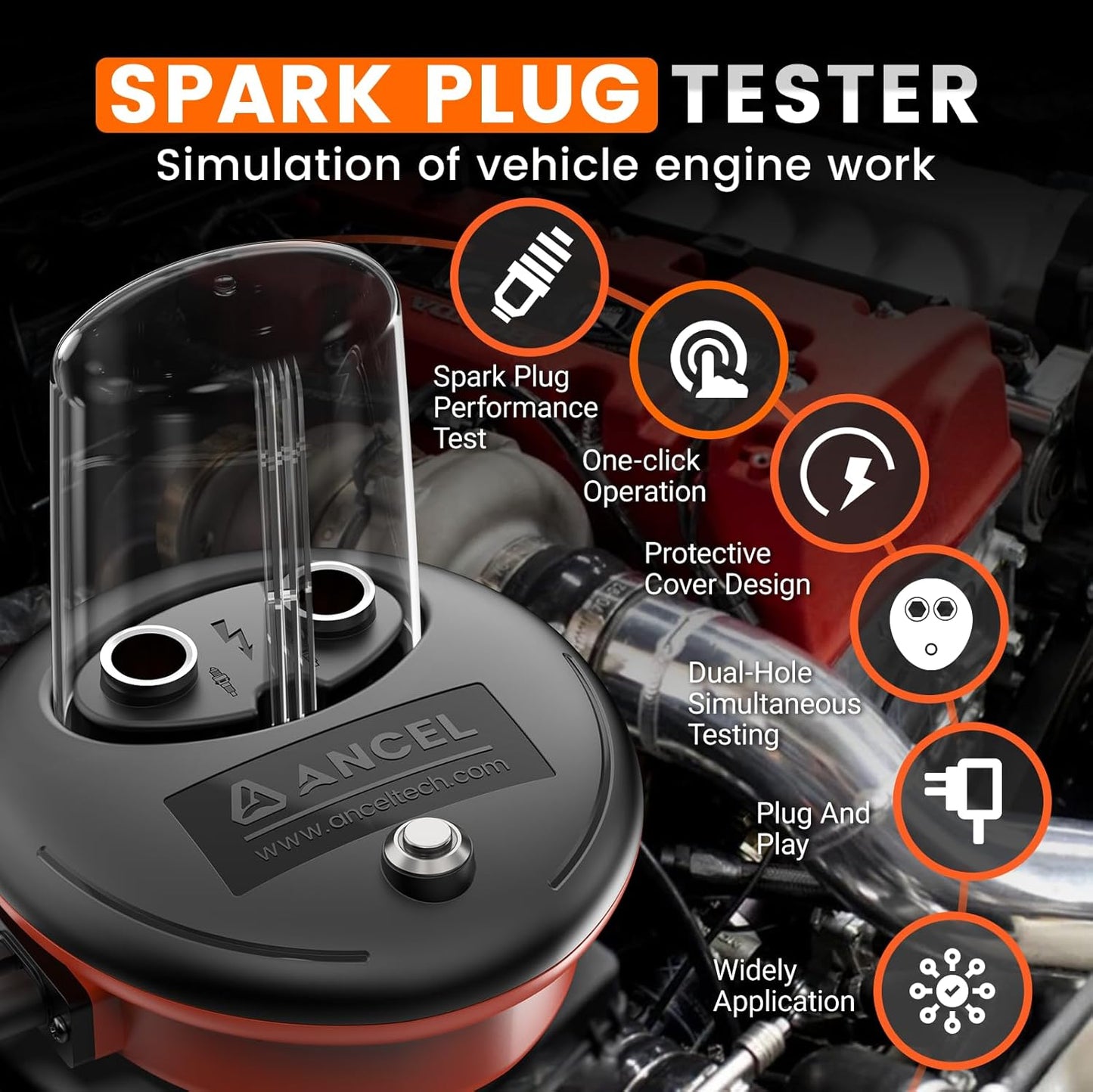 (Upgraded SP02) ANCEL SP20 Spark Plug Tester, One-Click Operation Dual Holes Test, Automotive Motorcycle Spark Tester Tool with Protective Cover for 110-120V Power Supply