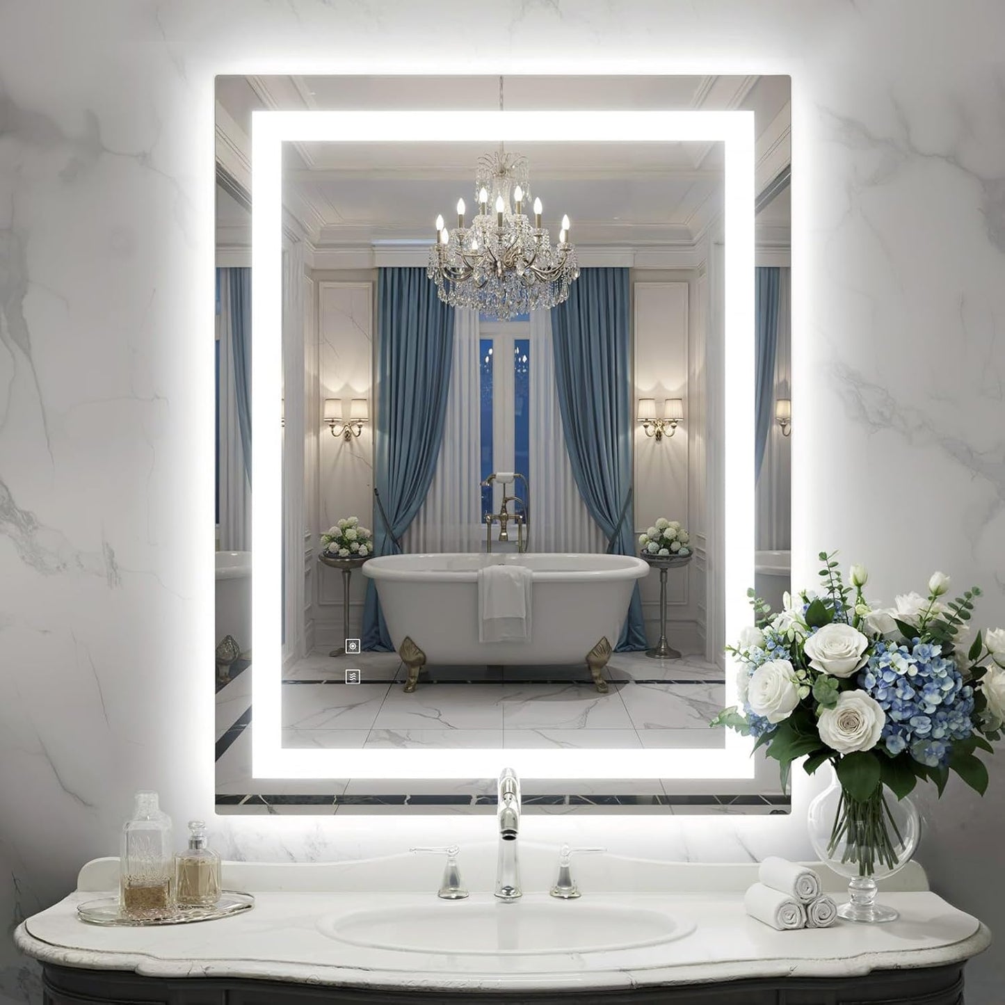 28X36 Inch LED Bathroom Mirror with Lights, Frontlit+ Backlit Bathroom Vanity Mirror for Wall, Ultra-Clear Tempered Glass, Shatter-Proof, Anti-Fog and Memory Function, ETL Listed