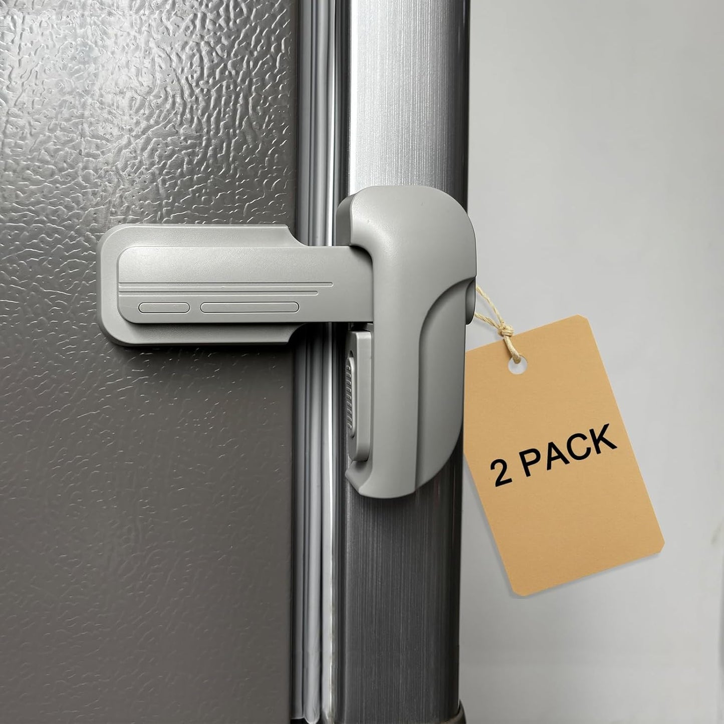 2 Pack Child Safety Refrigerator/Fridge/Freezer Door Lock, One Handed Operation & with Always Open Function, No Tools Need or Drill (Grey)