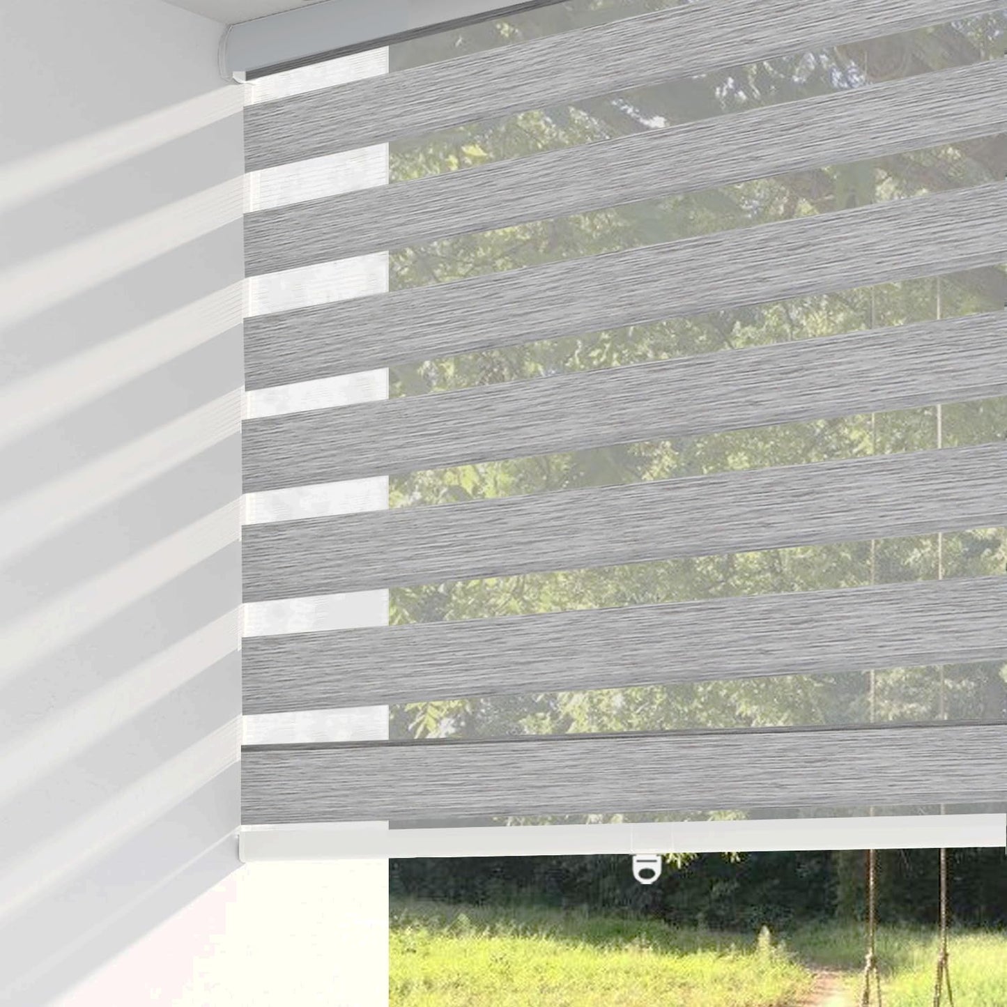 Shadesu Cordless Zebra Blinds for Windows, 40" W x 72" H, Grey, Dual Layer Free-Stop Zebra Shades, Light Control for Day and Night, Sheer Blinds for Indoor Windows, Bedroom, Kitchen