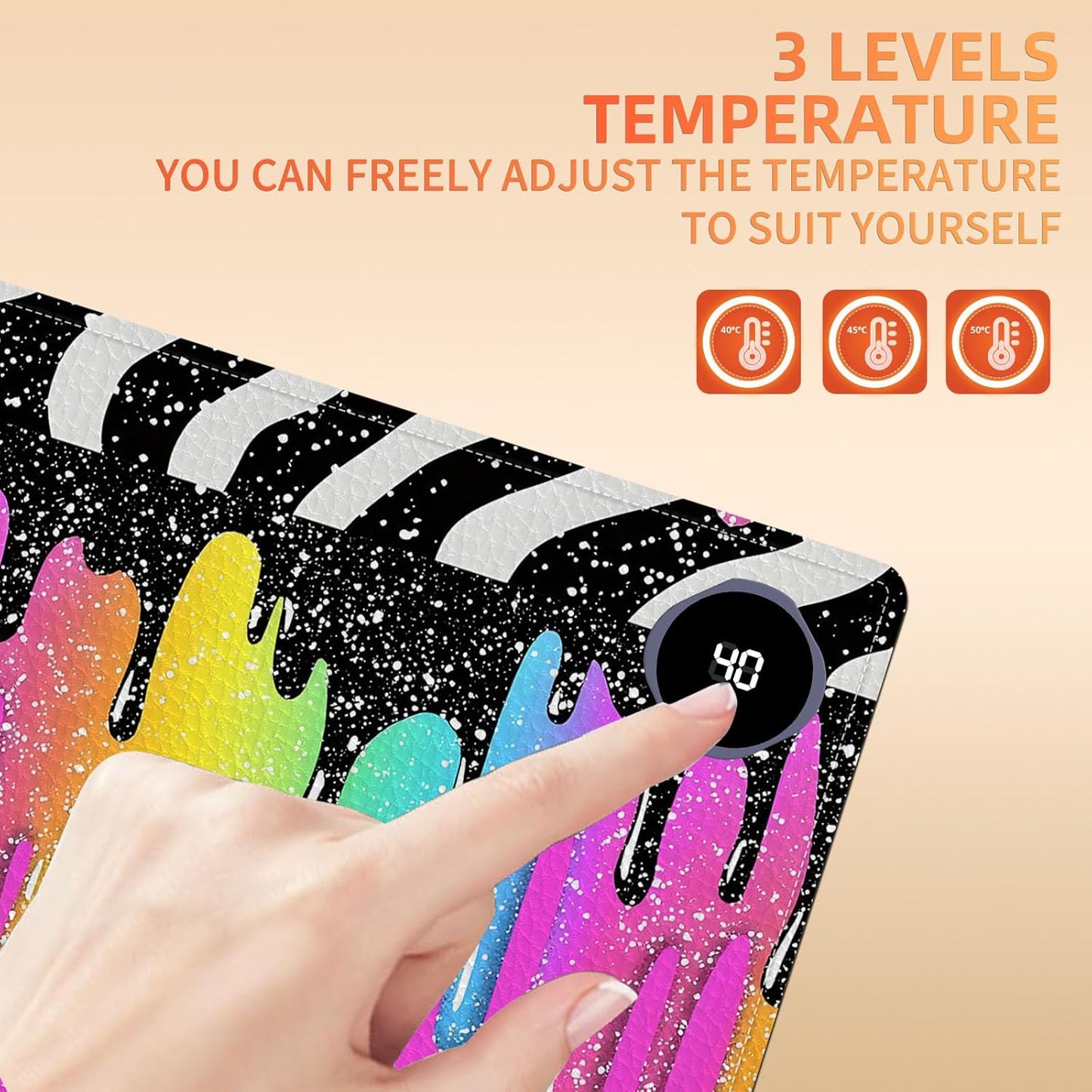 Heated Mouse Pad, Warm Desk Pad, Keyboard Mat 23.6 x 14 Inch Large Size Intelligent Fast Heating, 3 Speed Adjustable, Timed Auto Power Off for Game Office Home, Rainbow Ice Crea