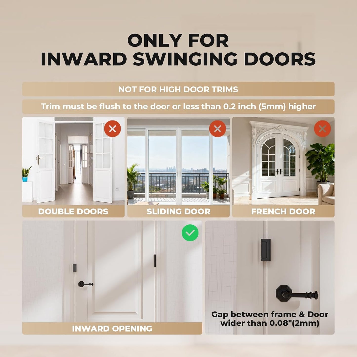 2 Pack Home Security Door Reinforcement Lock, Childproof Safety Door Lock Latch Stopper, Removable Screw-Mounted, Prevent Home Unauthorized Entry, Aluminum Construction, Withstands 800 lbs