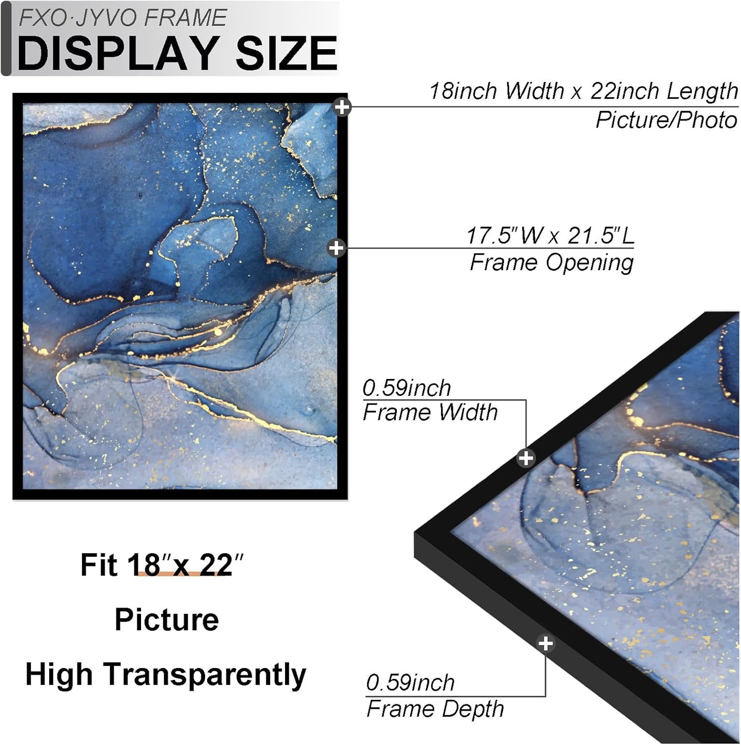 18x22 Picture Frame, Black Frame for 18 x 22 Inch Picture Poster Photo, Light Weight and High Transparent 18 by 22 Frame for Wall - 1 Pack/Black/18 x22