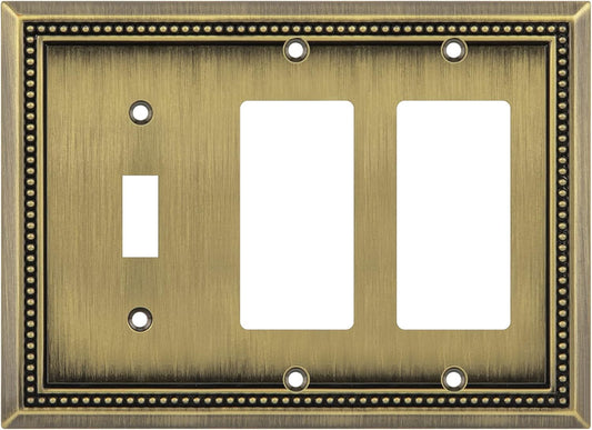 Henne Bery Sunken Pearls Heavy Duty Decorative Wall Plate Switch Plate Outlet Cover (Single Toggle/Double Decorator, Antique Brass)