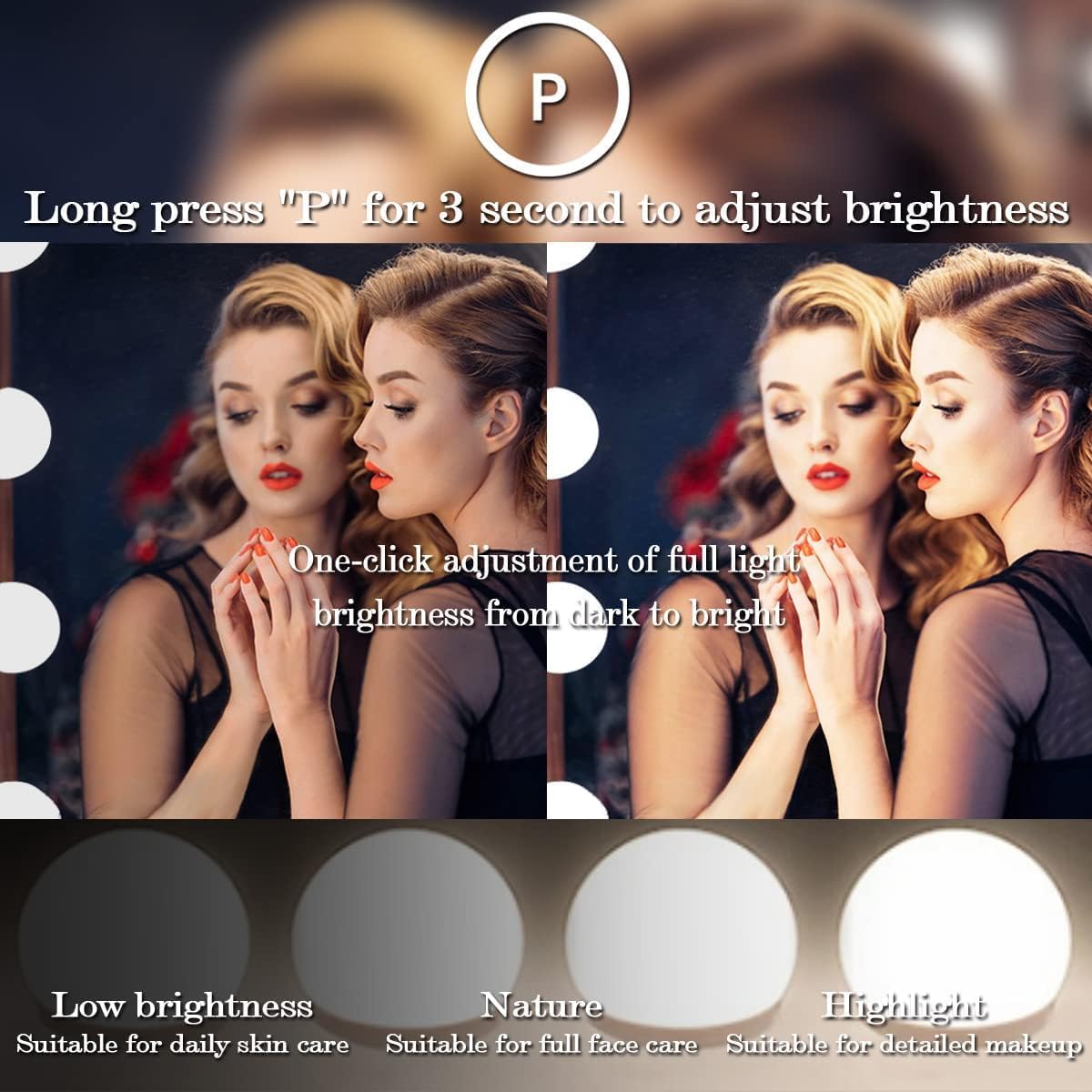 THEKLA 24 x 32 Inch Hollywood Light Vanity Mirror with 24 Bulbs Adjustable 3 Color Lights 32" Vanity Lighted Mirror for Bathroom Bedroom Wall Vanity Makeup Table Mirrors with Lights Base X10 Magnifier