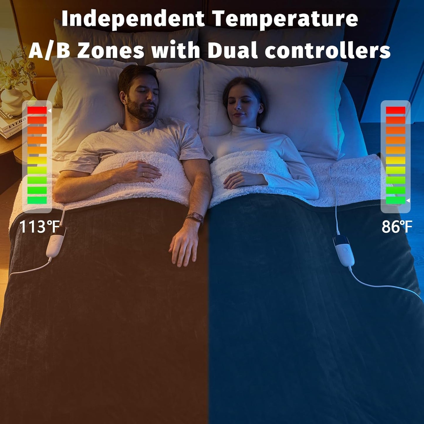 Heated Electric Blanket King Size - 90" x 100" Heating Blanket with Dual Control, 10 Heating Levels & 8 Hours Auto Off, Soft Warm Flannel Blanket, Christmas Birthday Gifts for Senior Grandma