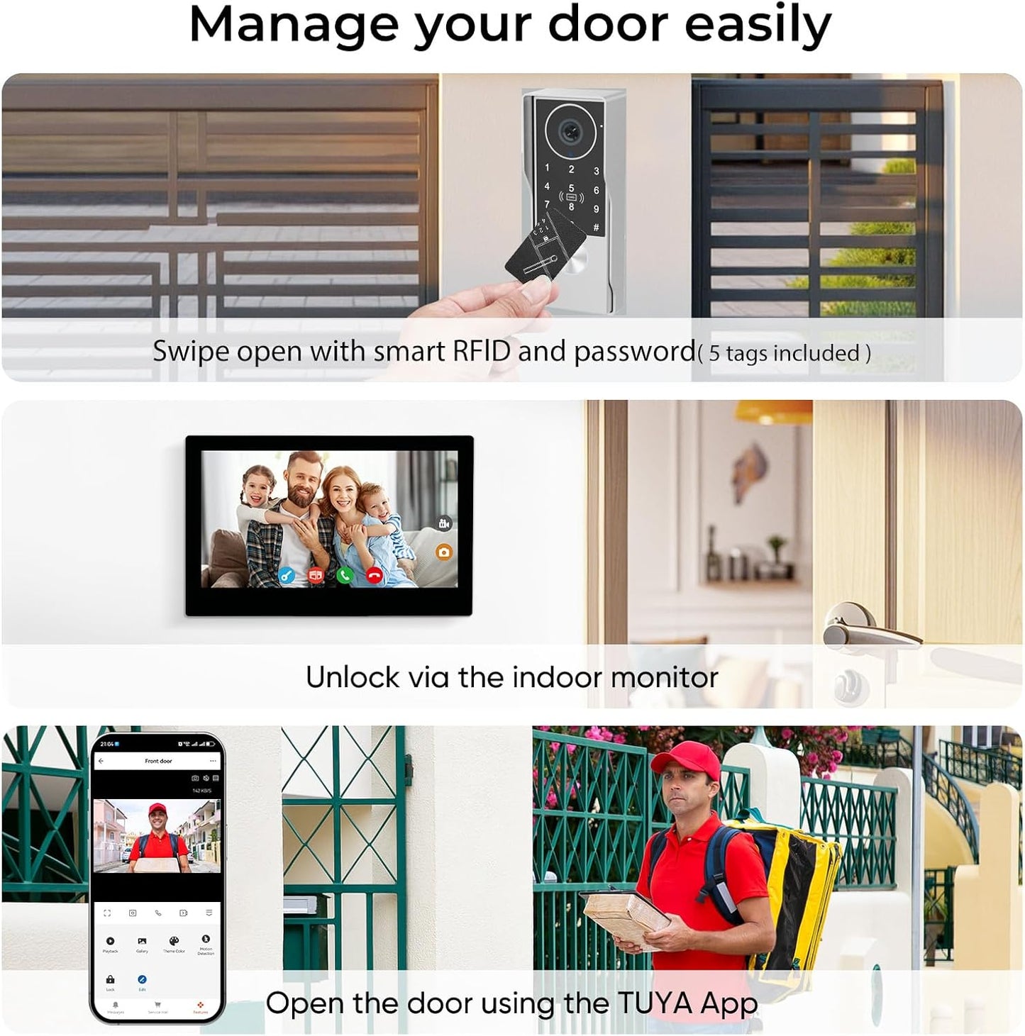 2-Wired Doorbell Camera with Monitor, Video Doorbell Intercom System with keypad,keypad video intercom with 1080P 7-inch Touch Screen, Tuya App Remote, Password Unlock, Waterproof, No Subscription