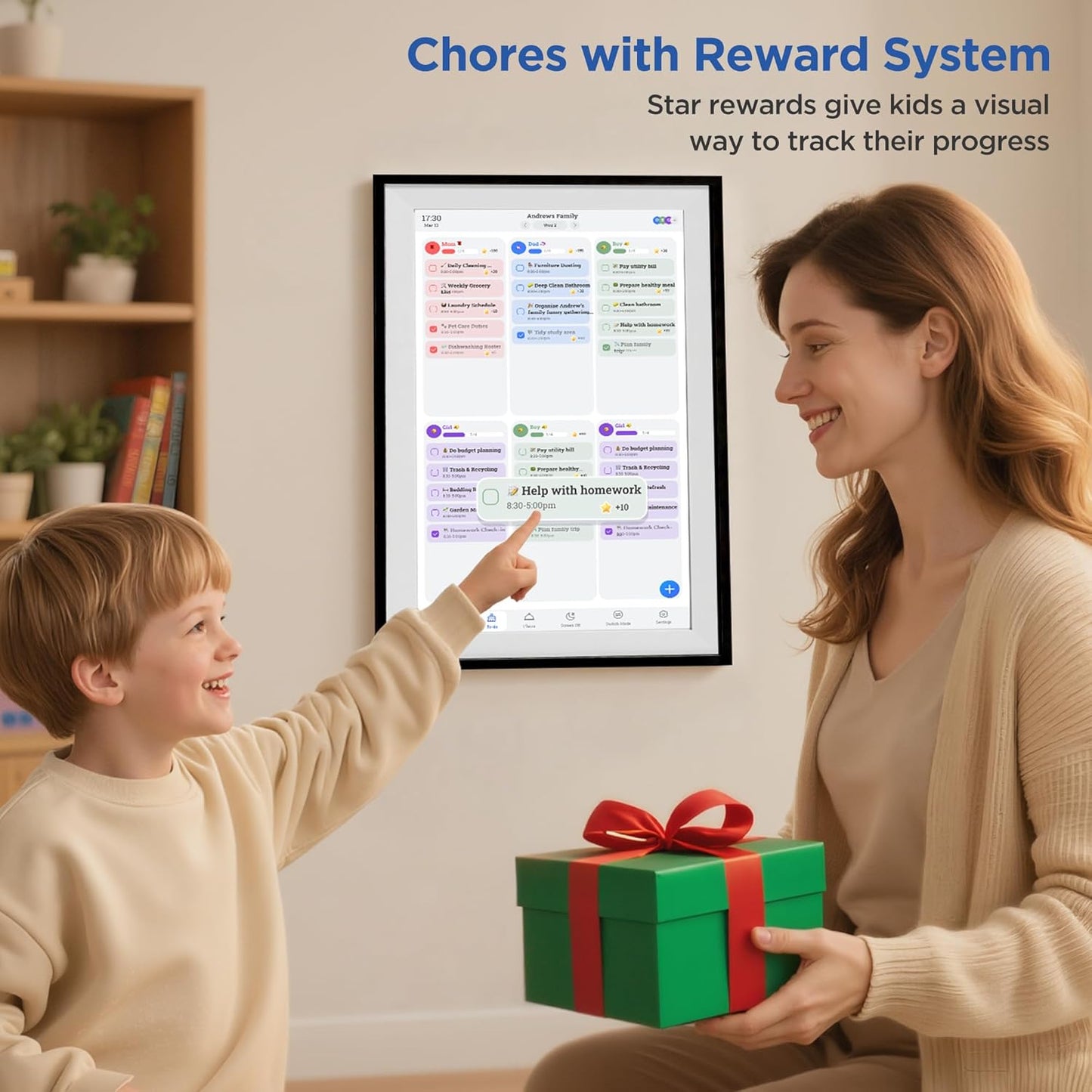 15.6 Inch Digital Calendar Chore Chart 1920 * 1080P Full HD Touchscreen Interactive Display Smart Electronic Calendar for Family Organizer Schedules Desk & Wall Mount Digital Planner Black