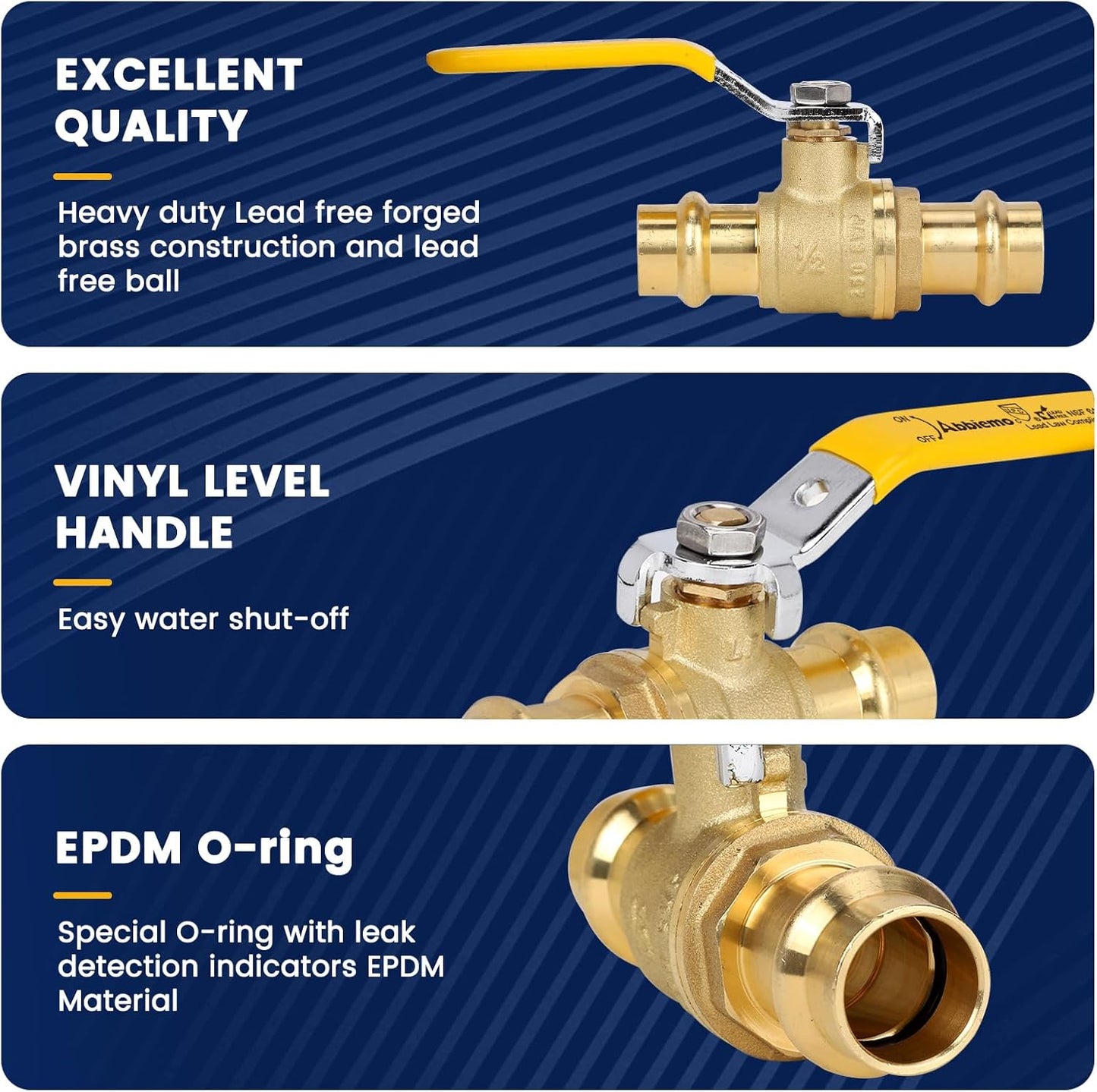 10PCS 1/2" Press Propress Ball Valve with EPDM O-Ring 1/4-Turn Full Port Shut Off Stop Valve for Copper Tubing Connection