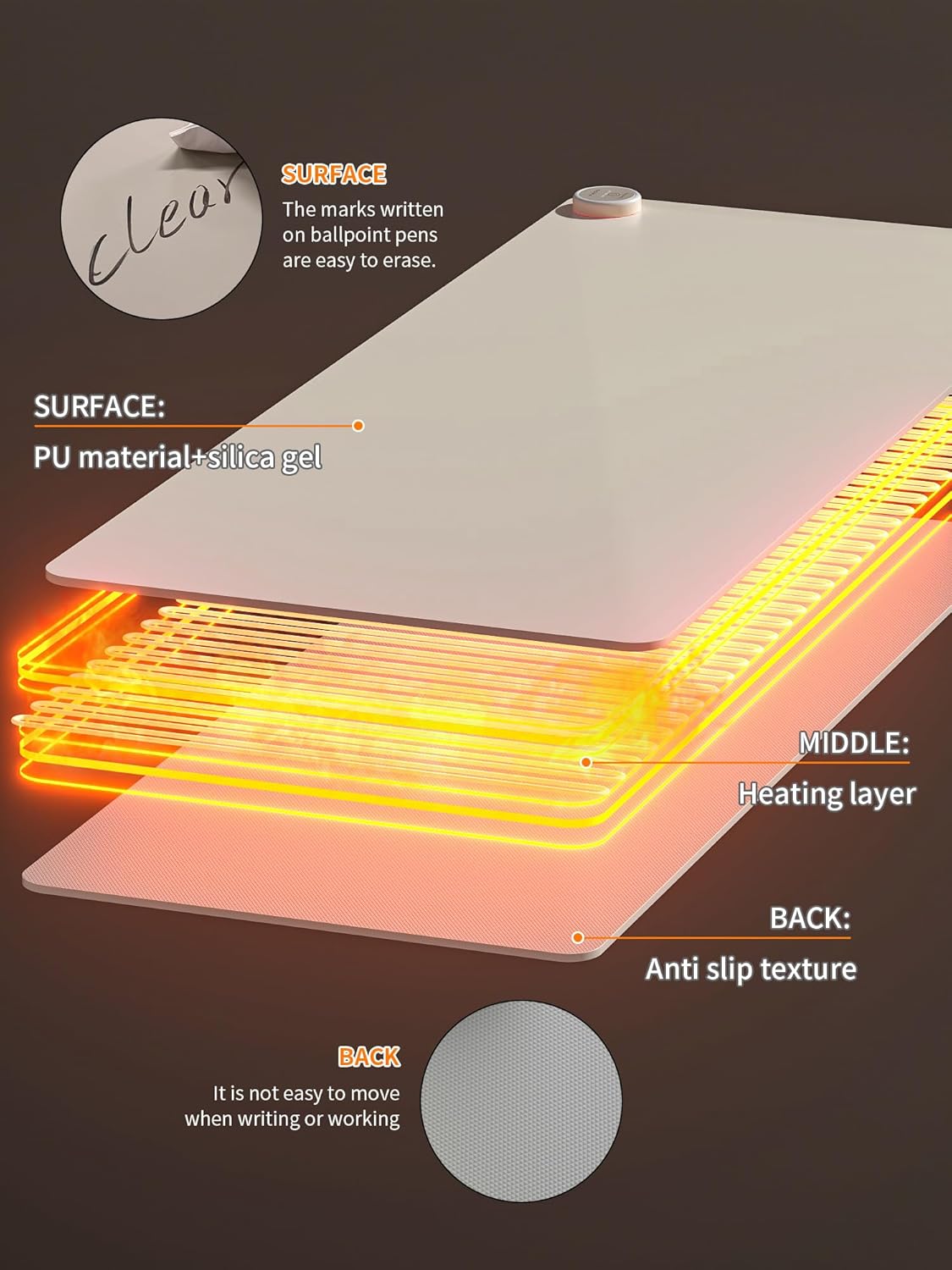 Heated Mouse Pad Hand Warmers, Electric Warm Office Desk Mat, 31.5" x 13", 3 Control Levels Temperature 3 Hours Auto Shut-Off, Suitable for Home/Offices Computer Keyboard Pads (Light Gray)