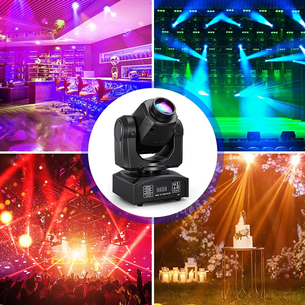MINGJIE 60W LED Moving Head Stage Lights with DMX512 Control - 8 Gobos & 8 Colors, Sound Activated, 540° Pan & 270° Tilt, Compact DJ Light for Wedding, Party Stage Lighting (1Pack=2PCS)