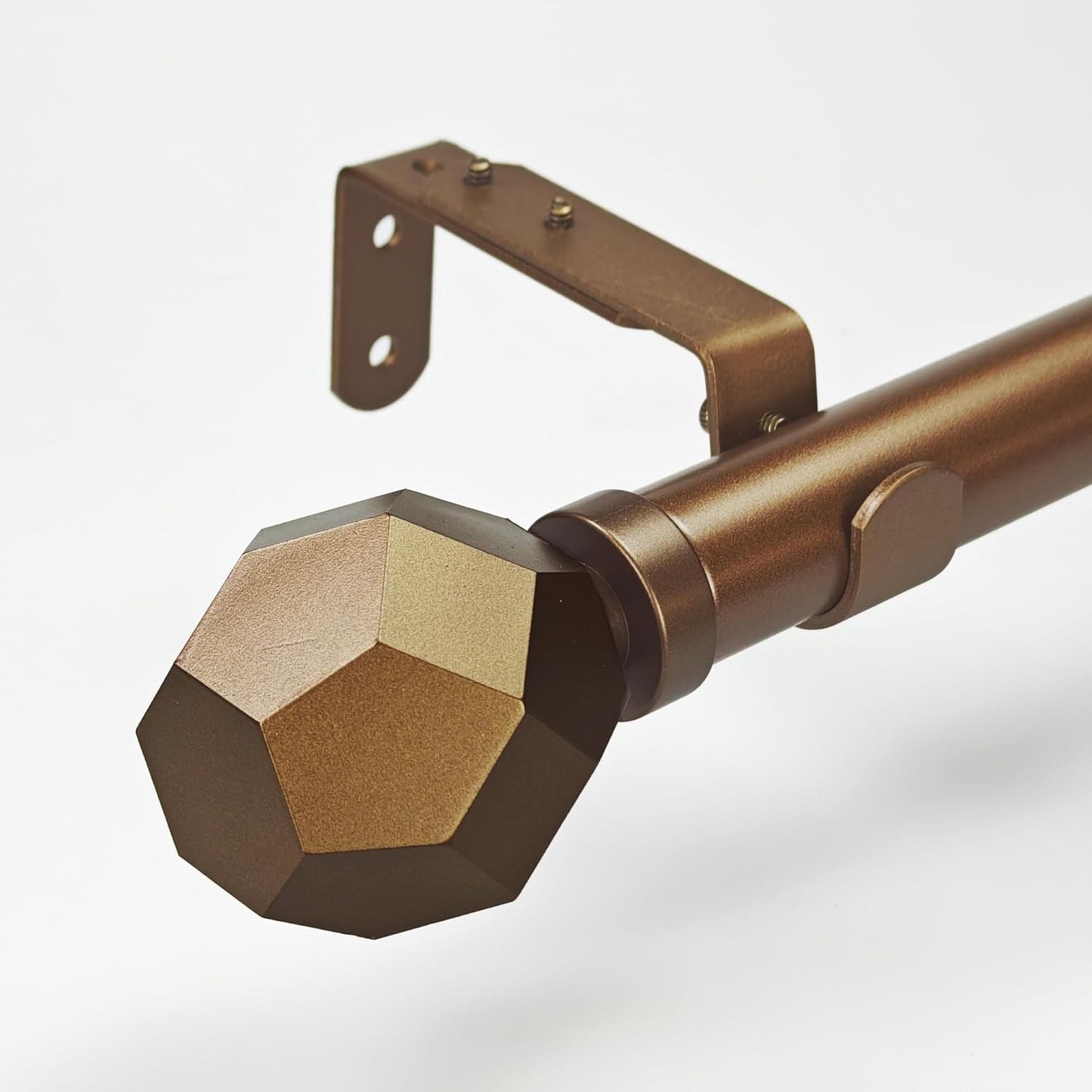 1-1/8 Inch Diameter Aged Bronze Curtain Rod with Geometric Faceted Finials, 36-72'' Telescoping Single Curtain Rods for window width 24-68 inch, 1 pack