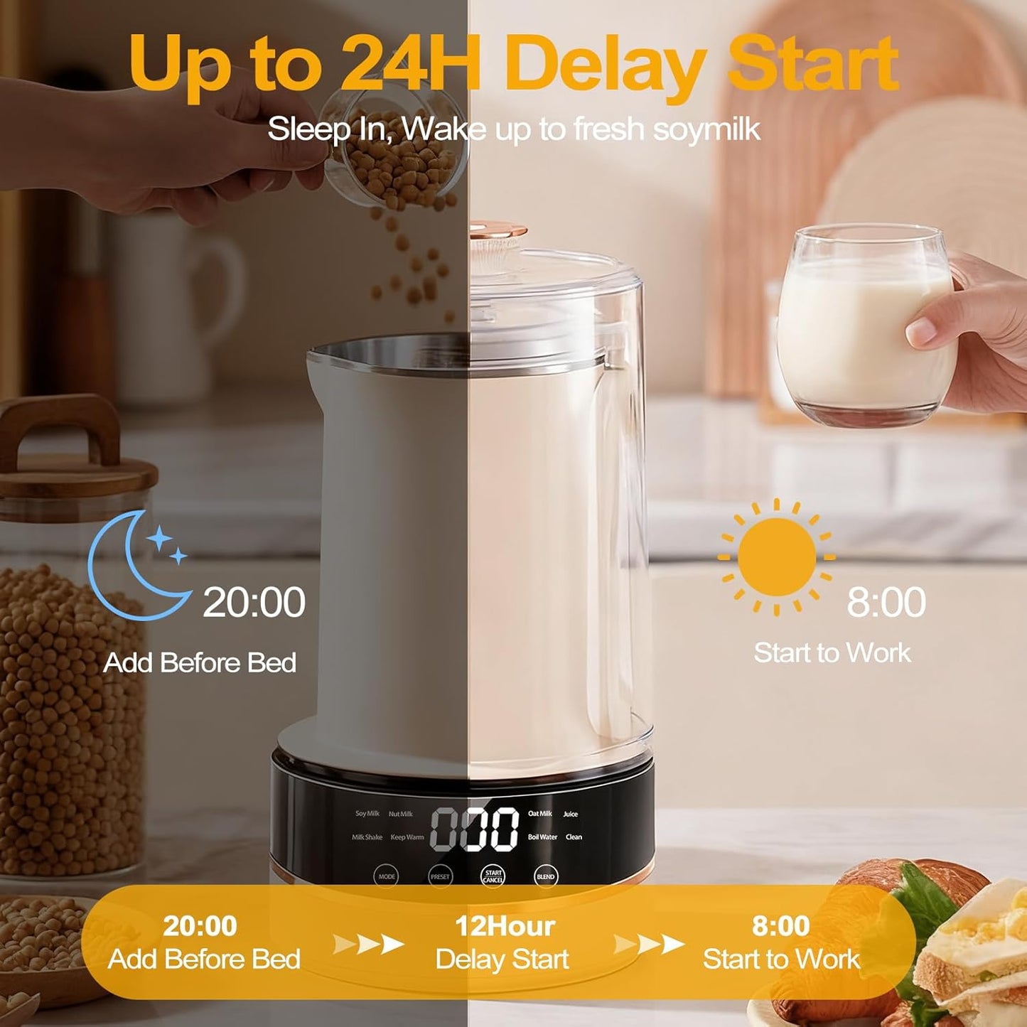 10 in 1 Nut Milk Maker Machine, 40oz/1.2L Soy Milk Maker with Auto Clean/24H Delay/Keep Warm/Boil Water, Almond Milk Maker for Homemade Oat, Juice, Milk Shakes, Plant Based and Dairy Free Beverages