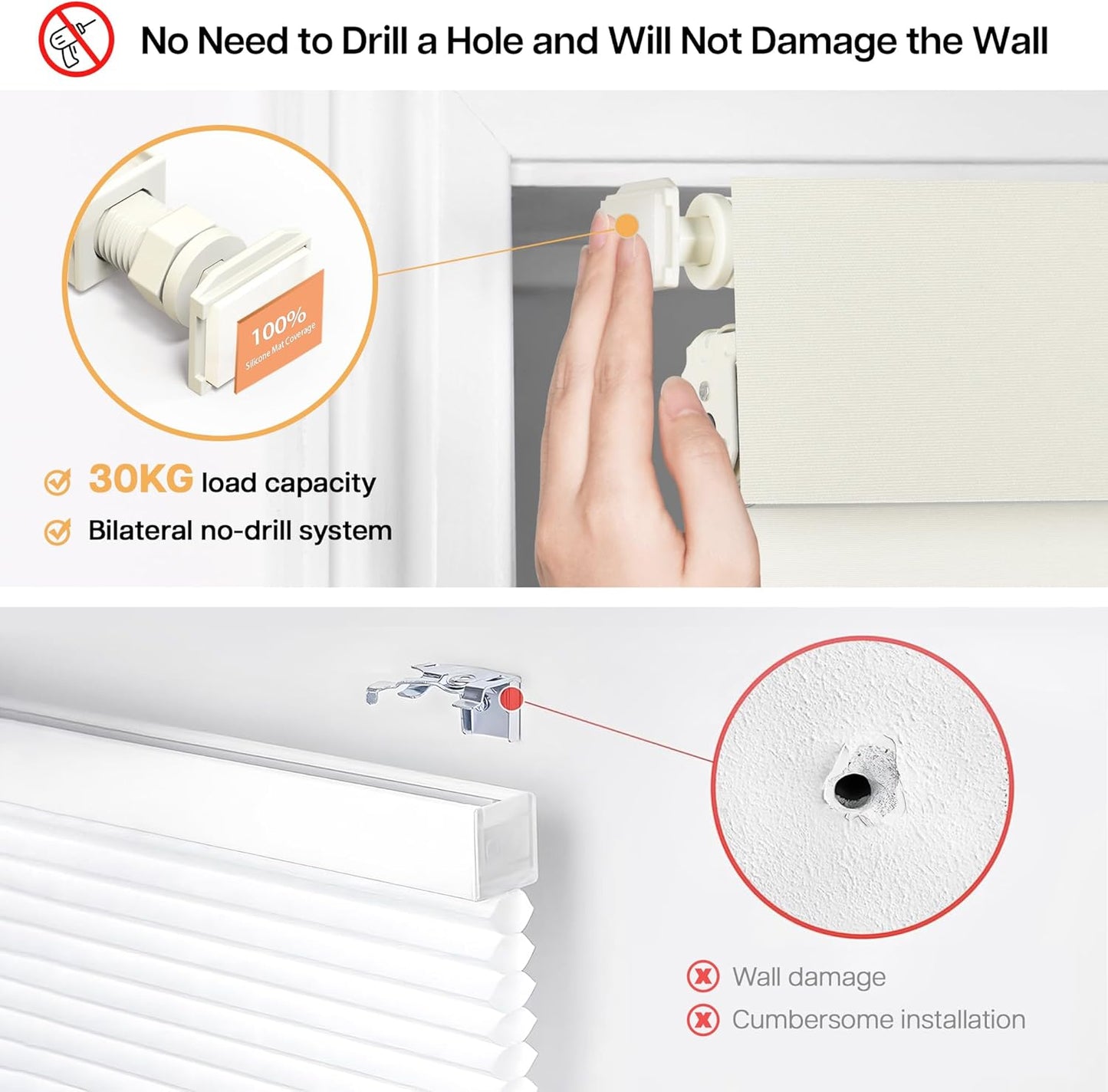 LazBlinds No Drill Blinds for Indoor Windows, Blackout Roller Shades, Cordless Window Blackout Blinds, Thermal Insulated Fabric UV Protection for Home and Office, 48" W x 72" H, Cream