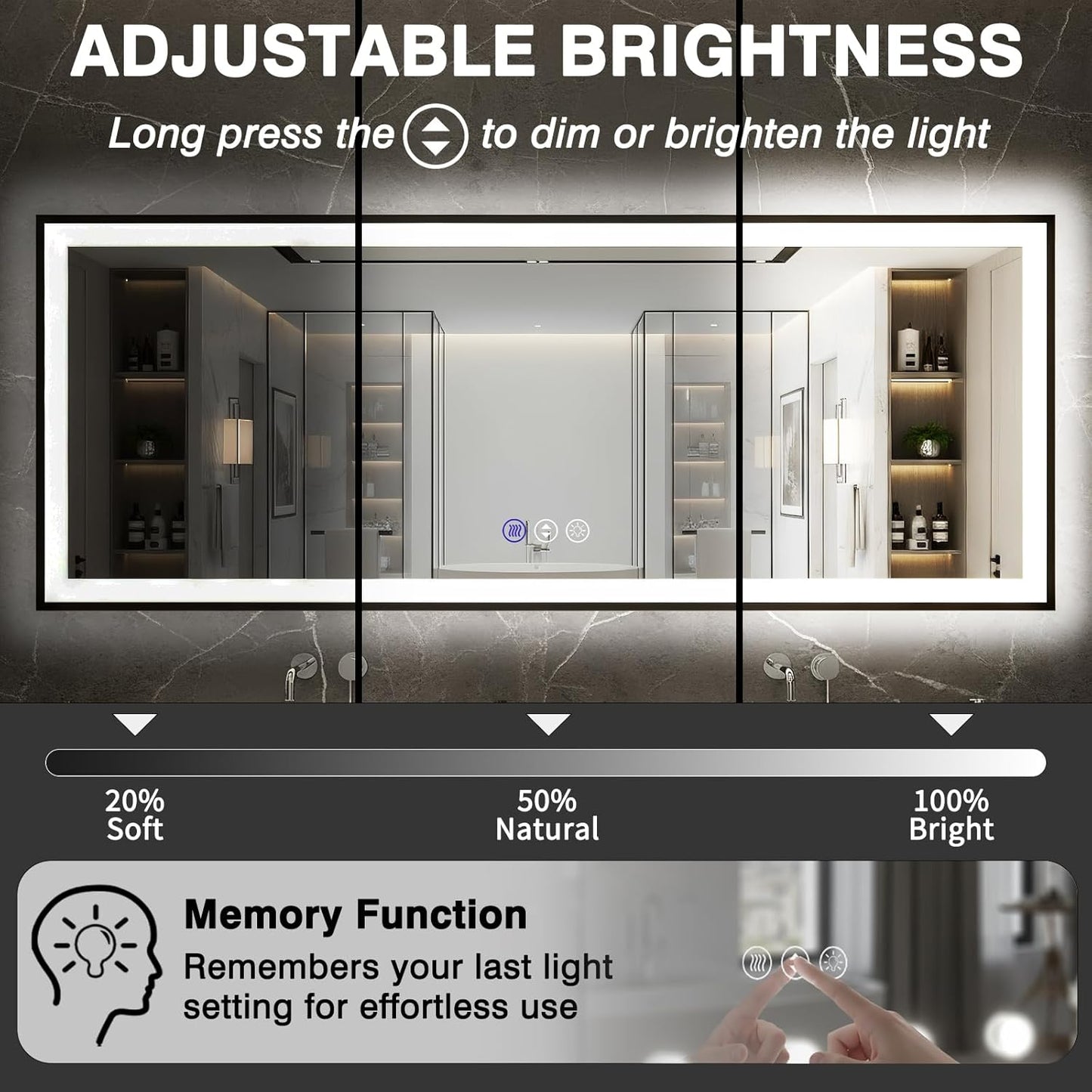 24x32 LED Bathroom Mirror, Black Aluminum Framed, Backlit + Front-Lit, 3 Colors Temperature Changeable, Dimmable Vanity Mirror, Tempered Glass, Defog, Waterproof, Memory (Horizontal/Vertical)
